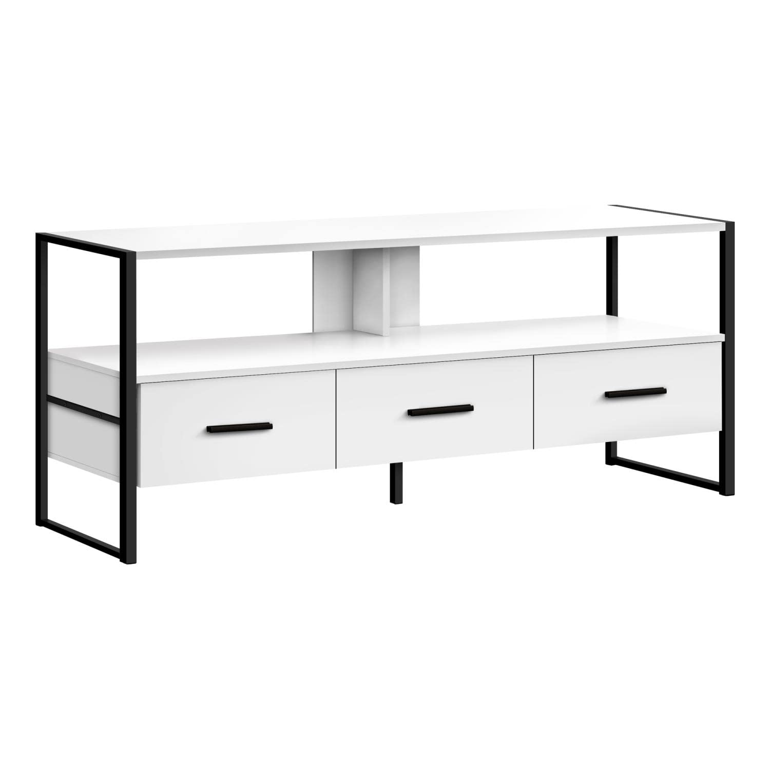 Monarch Specialties 48 Inch TV Stand with Storage Drawers - White & Black Modern Media Console for Living Room & Bedroom - Durable Laminate & Metal Entertainment Center for TVs up to 65