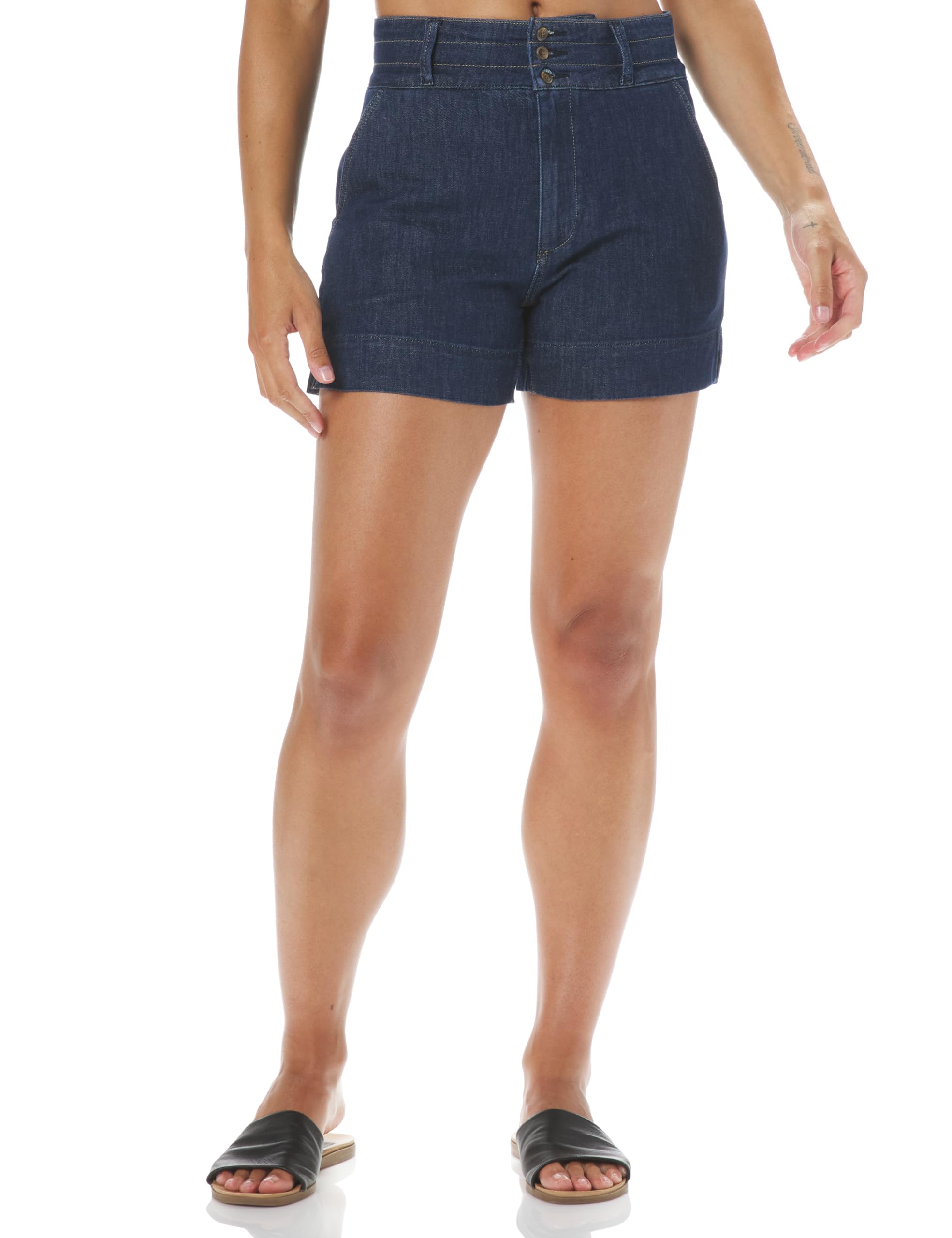 PAIGE Women's Dani High-Rise Wide Waistband Shorts with Triple Button Closure - Comfortable Stretchy Denim Shorts for Summer, Casual Wear & Vacation Outfits