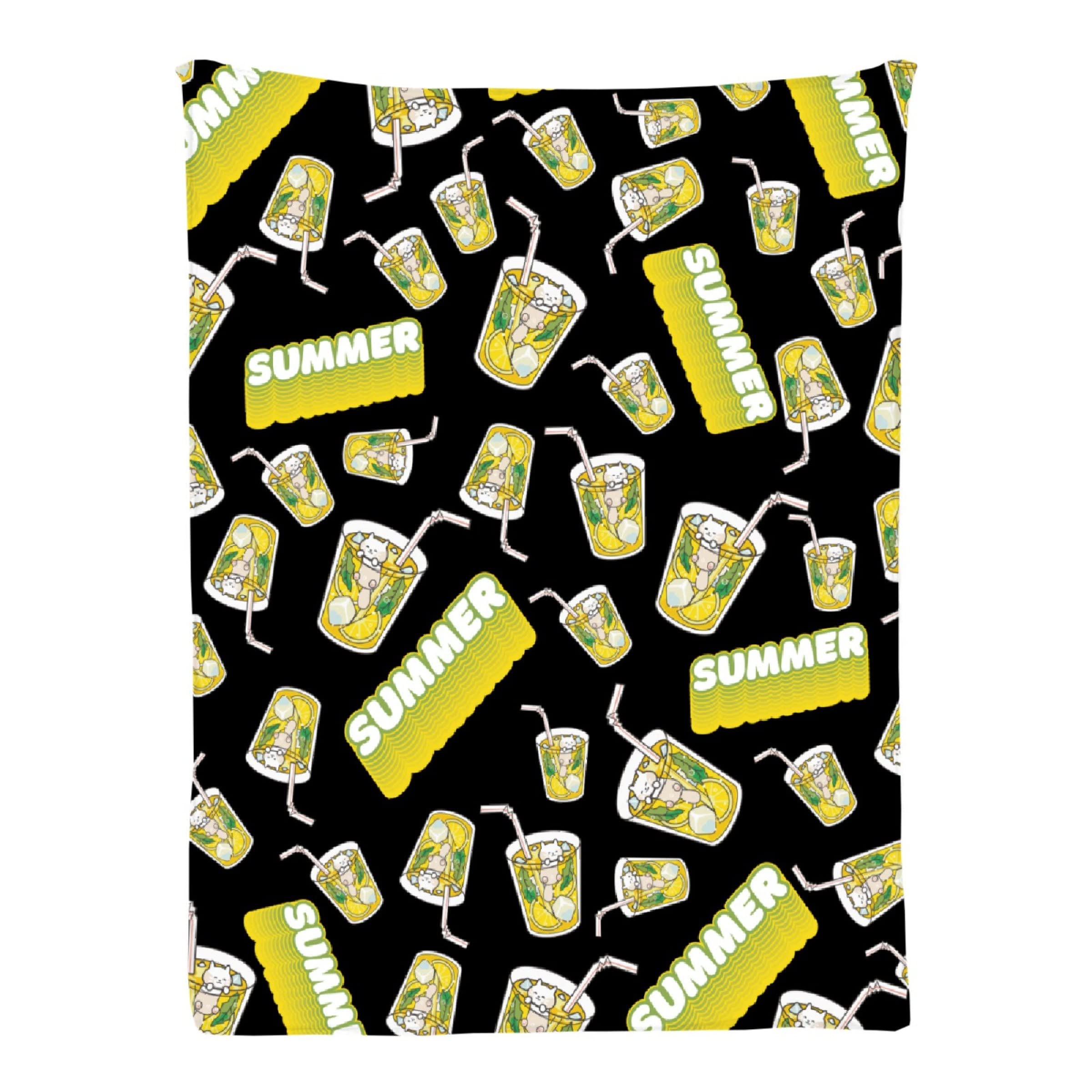 Yakujo Cat Lemon Summer Lightweight Flannel Fleece Blanket - 120