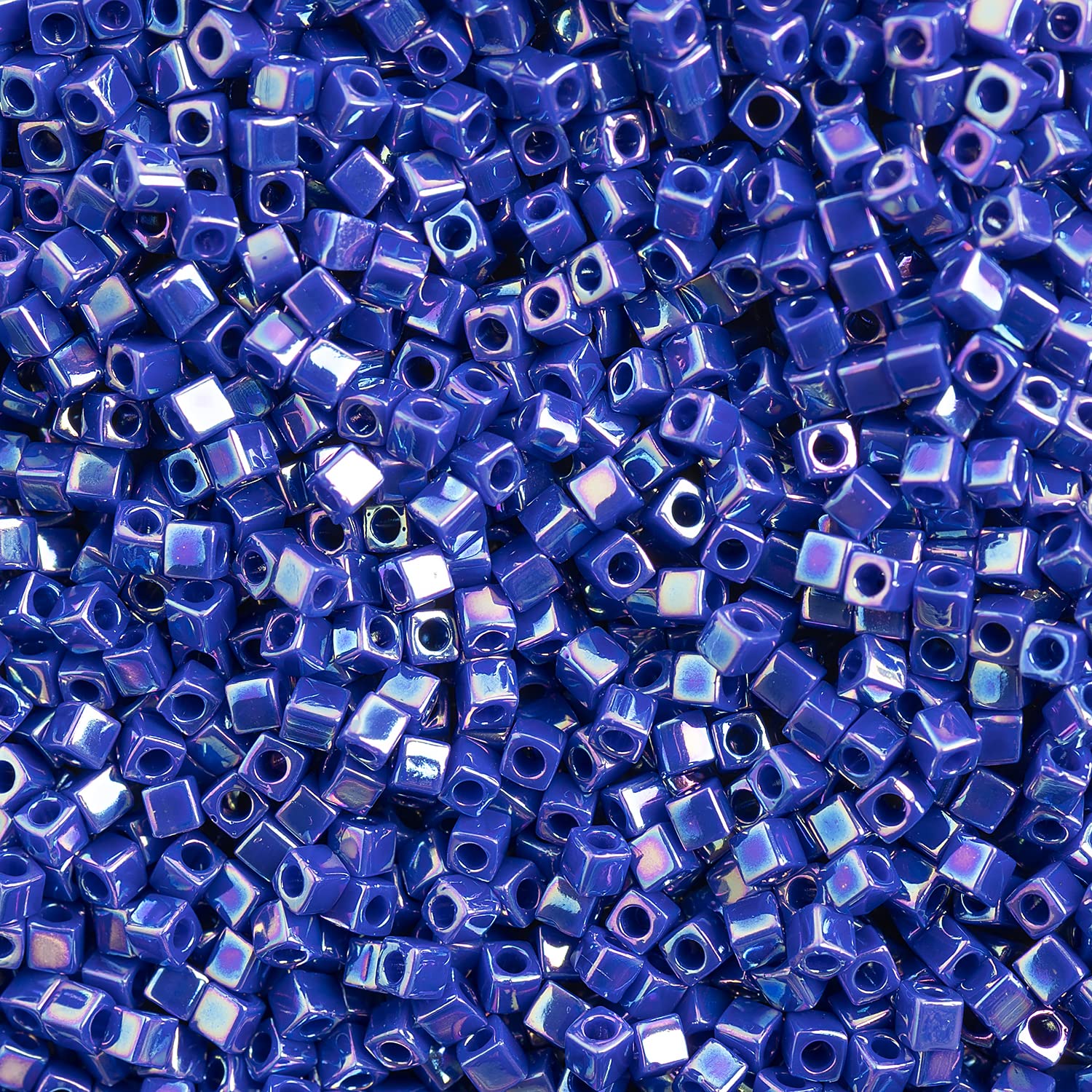 Miyuki 1.8mm Square Glass Beads - Cobalt Blue Opaque AB Finish (20g Vial) | Japanese Seed Beads for Jewelry Making, DIY Crafts, Bead Embroidery & Scrapbooking