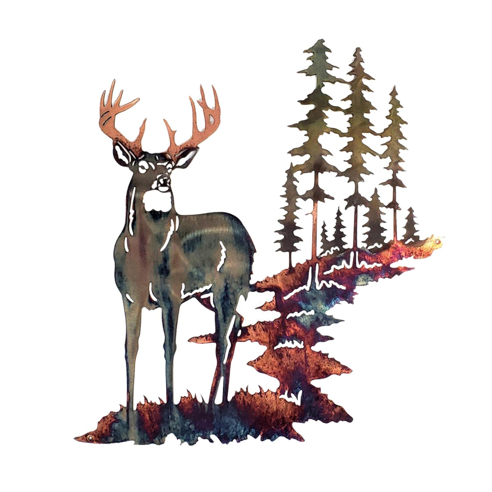 Rustic Deer Woodland Metal Wall Art - Handcrafted Wall Sculpture for Home & Garden Decor - Perfect for Living Room, Bedroom, or Outdoor Patio