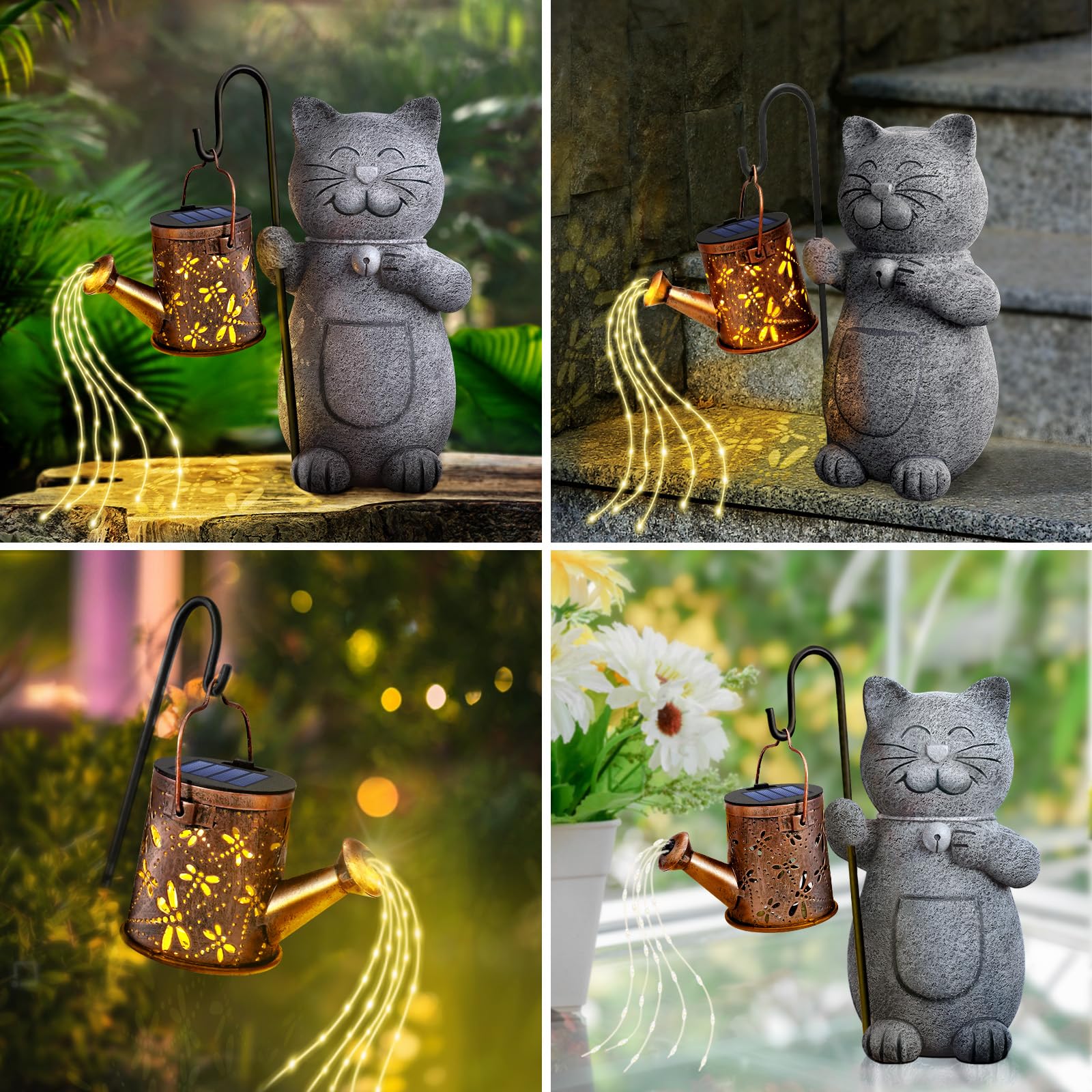 Solar Cat Garden Statue with LED Kettle Light - Unique Mother's Day, Birthday Gift for Women, Grandma, Cat Lovers - Perfect Outdoor Decor for Garden, Patio, Yard & Housewarming