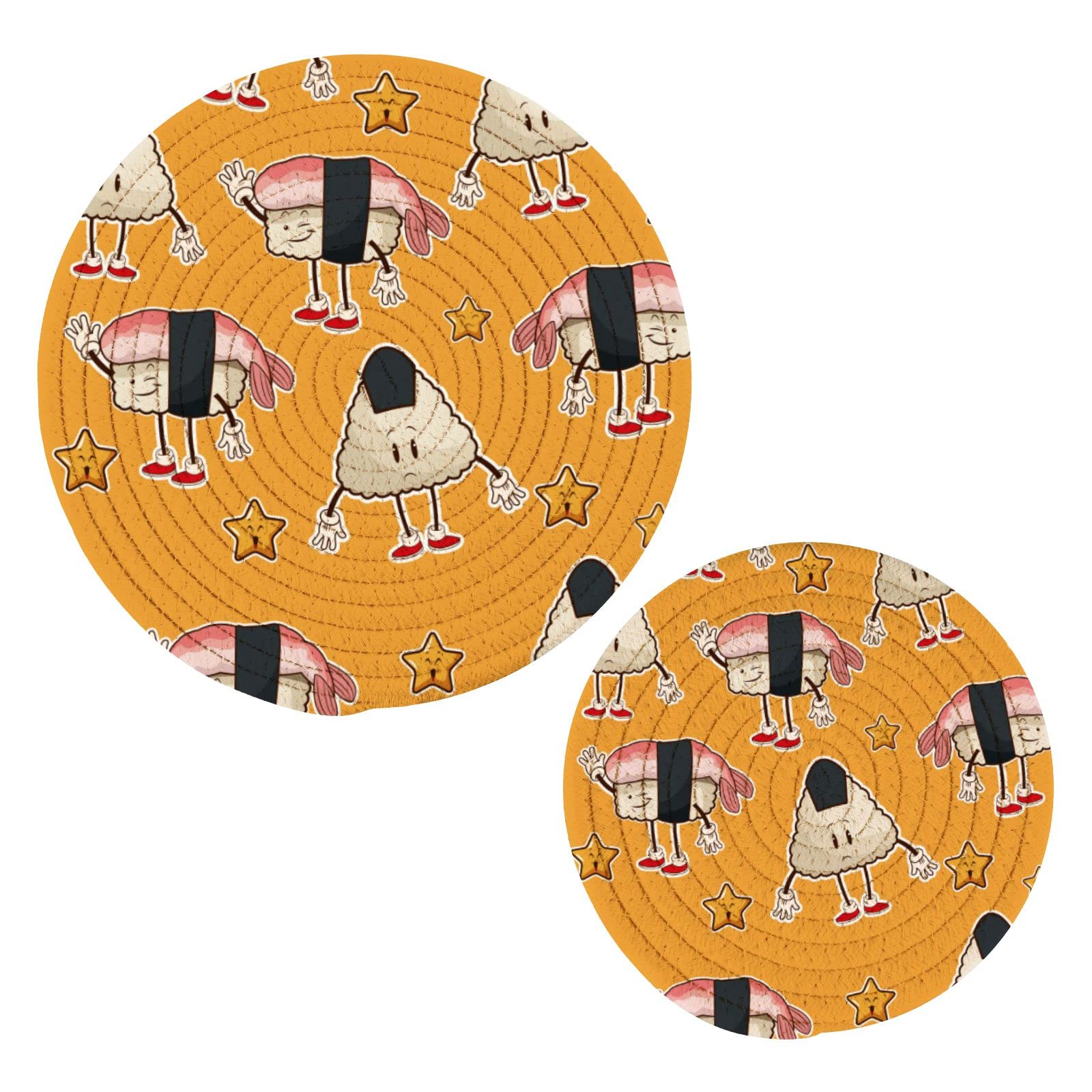 Kawaii Roll Sushi Pot Holders - 2 Pack Heat Resistant Trivets for Hot Dishes, Japanese Style Cotton Woven Trivet Mats for Pans, Bowls & Teapots - Perfect for Kitchen Decor & Asian Dining Experience