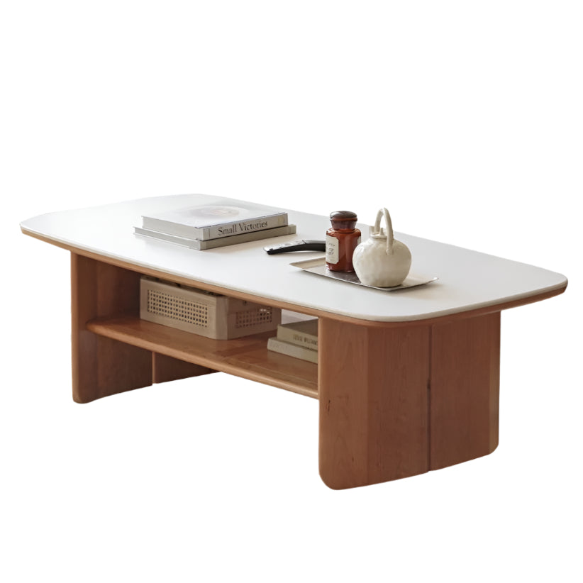 51.2x25.6x15.7 inch /130x65x40сm / Cherry color / Cherry Wood slate coffee table (ivory white)