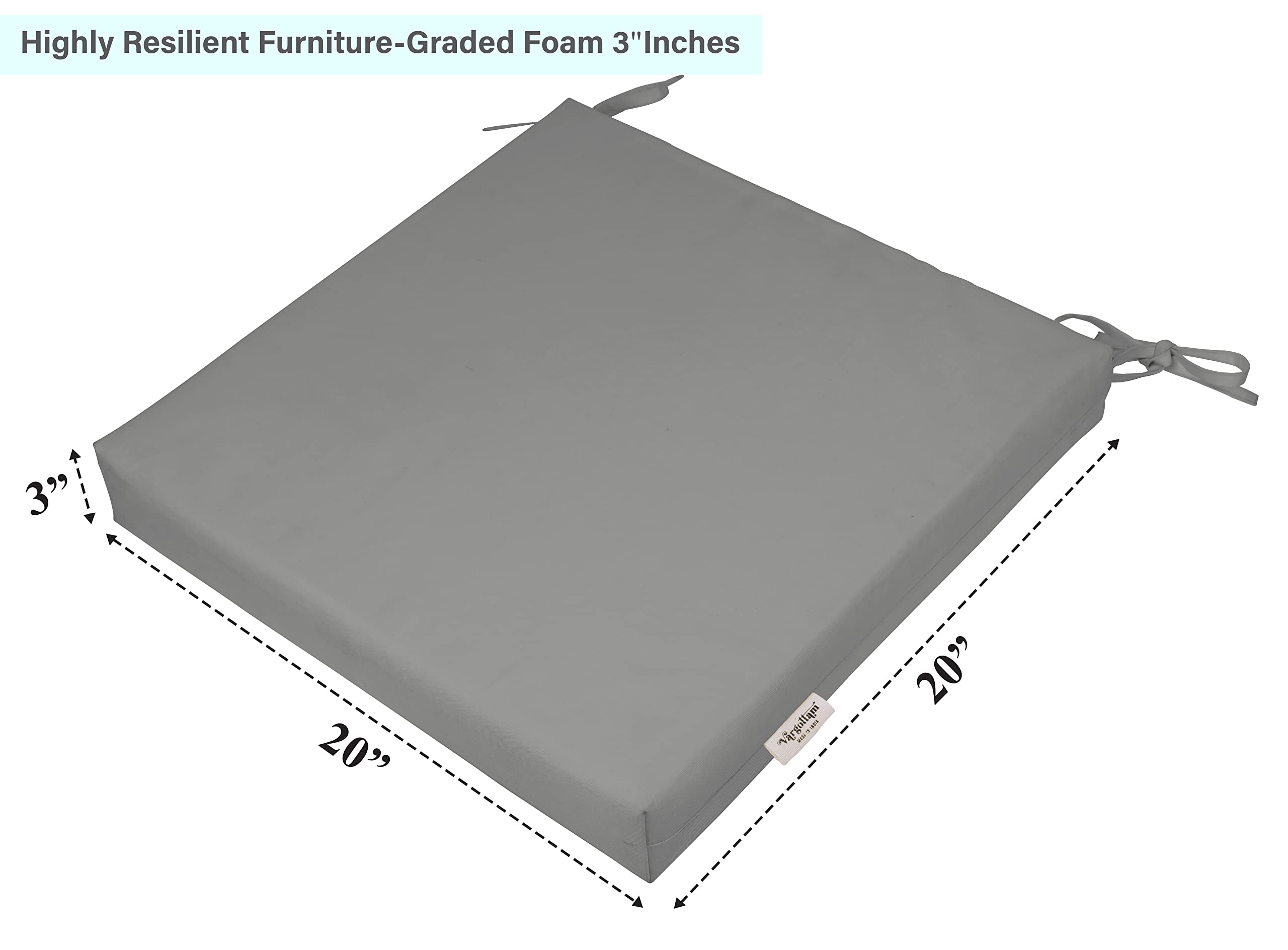Premium 20x20 Inch Indoor/Outdoor Square Chair Cushions with Ties - Waterproof Patio Seat Cushions Set of 2 for Garden Furniture, Deck Chairs & Home Decor (Gray) - Perfect for Backyard Lounging, Poolside Relaxation & Outdoor Dining