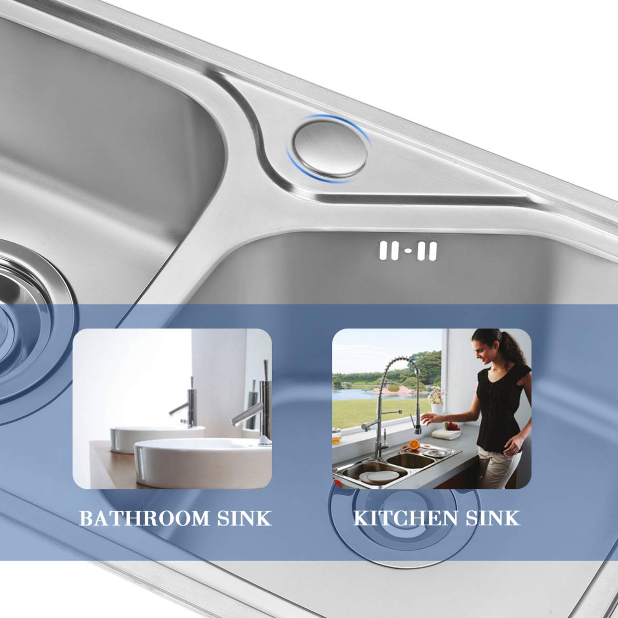 NUOBESTY 2pcs Stainless Steel Kitchen Sink Hole Covers with Sealing Ring - Durable Sink Tub Accessories for Leak Prevention and Easy Cleaning in Modern Kitchens