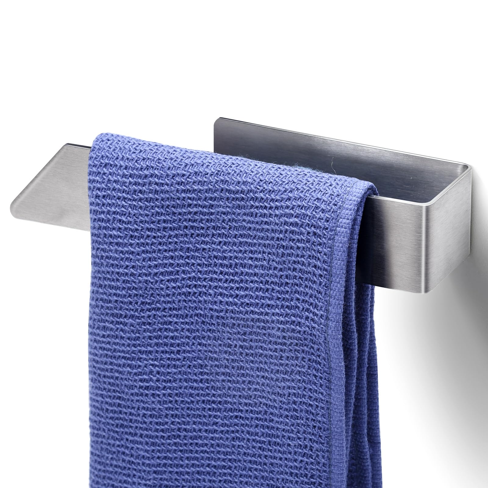 BOTEMY 8 Inch Self Adhesive Wall Mount Towel Holder - No Drill 304 Stainless Steel Bathroom Towel Rack, Heavy Duty Brushed Silver Towel Hanger for Kitchen, Bathroom, RV - Perfect for Small Spaces & Rental Homes (1 Pack)