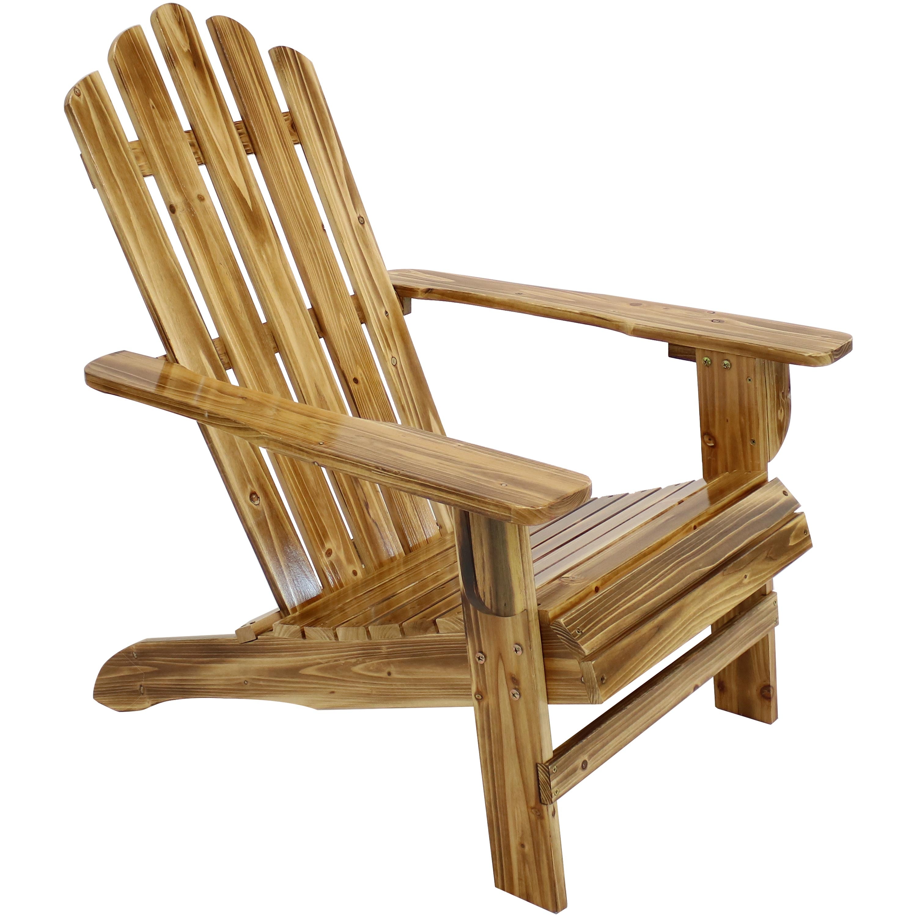 Rustic Wooden Adirondack Chair with Light Charred Finish - Outdoor Patio Furniture for Garden, Backyard & Poolside Relaxation
