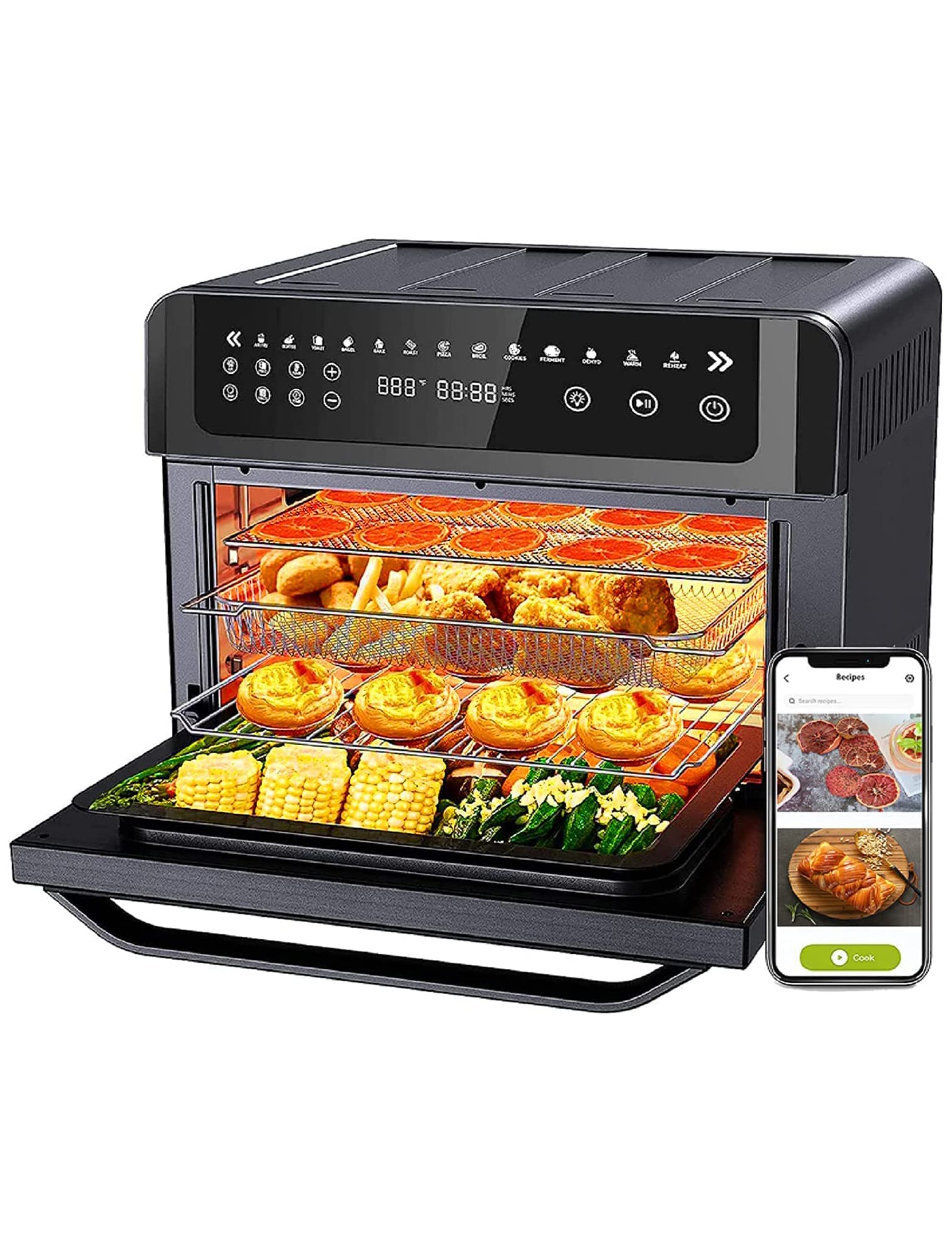 Gevi 12-in-1 Air Fryer Toaster Oven Combo - 18QT Large Digital Convection Oven with LED Display, Rotisserie & Dehydrator - Extra Large Countertop Oven for Baking, Roasting & Air Frying - Includes Free Online Recipes - Perfect for Family Dinners & Meal Prep