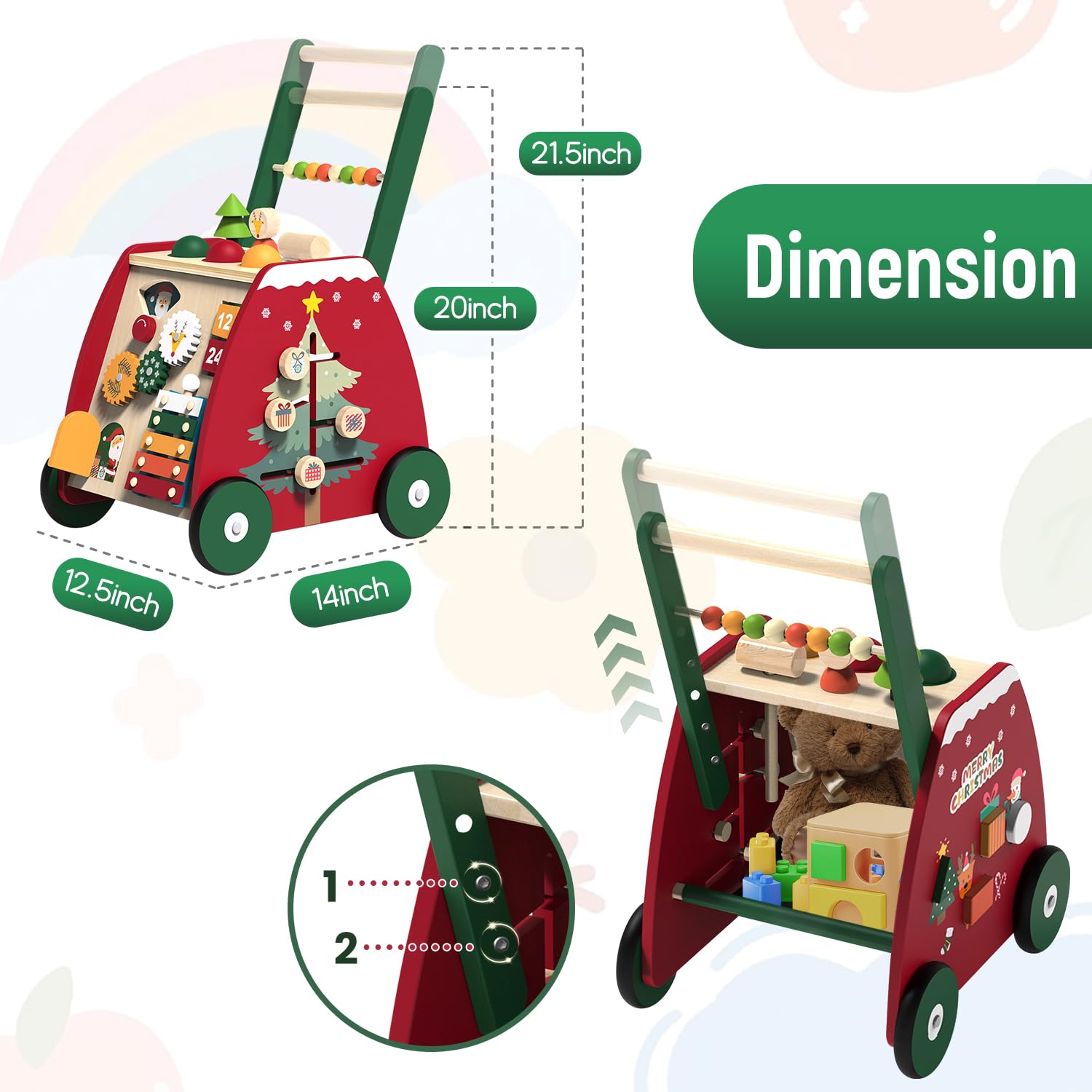 Wooden Baby Walker with Wheels - Montessori Push Walker Toy with Activity Center for Toddlers Learning to Walk (1-3 Years Old) - Perfect First Birthday Gift for Boys & Girls - Encourages Early Walking & Developmental Play in Nursery, Playroom or Daycare