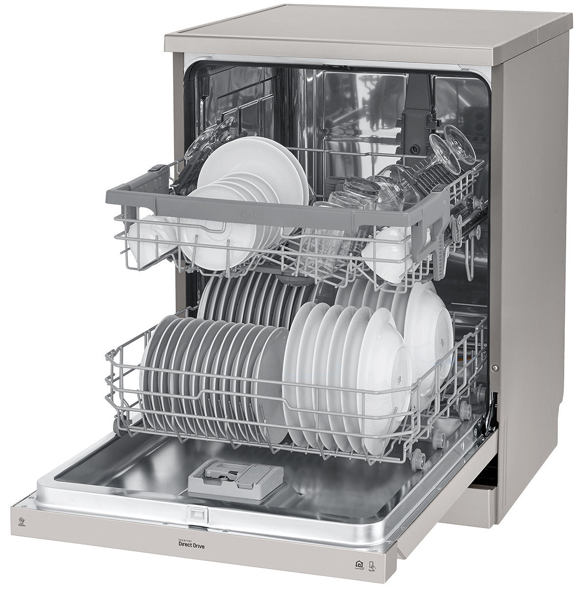 LG 14 Place Settings QuadWash Dishwasher in Platinum Steel Finish XD5B14PS - Perfect for Large Families & Entertaining Guests