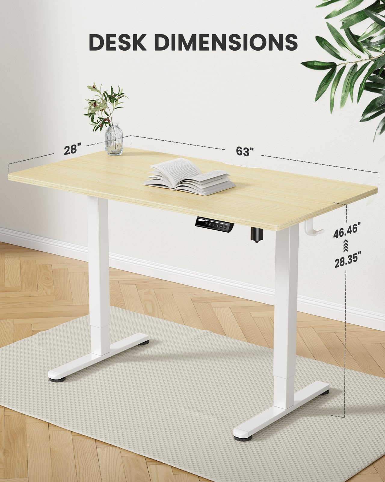 ErGear Electric Standing Desk - 63 x 28 Inches Adjustable Height Sit Stand Desk with Memory Function, Two-Piece Desktop (Natural) - Perfect for Home Office, Gaming & Workspace Setup