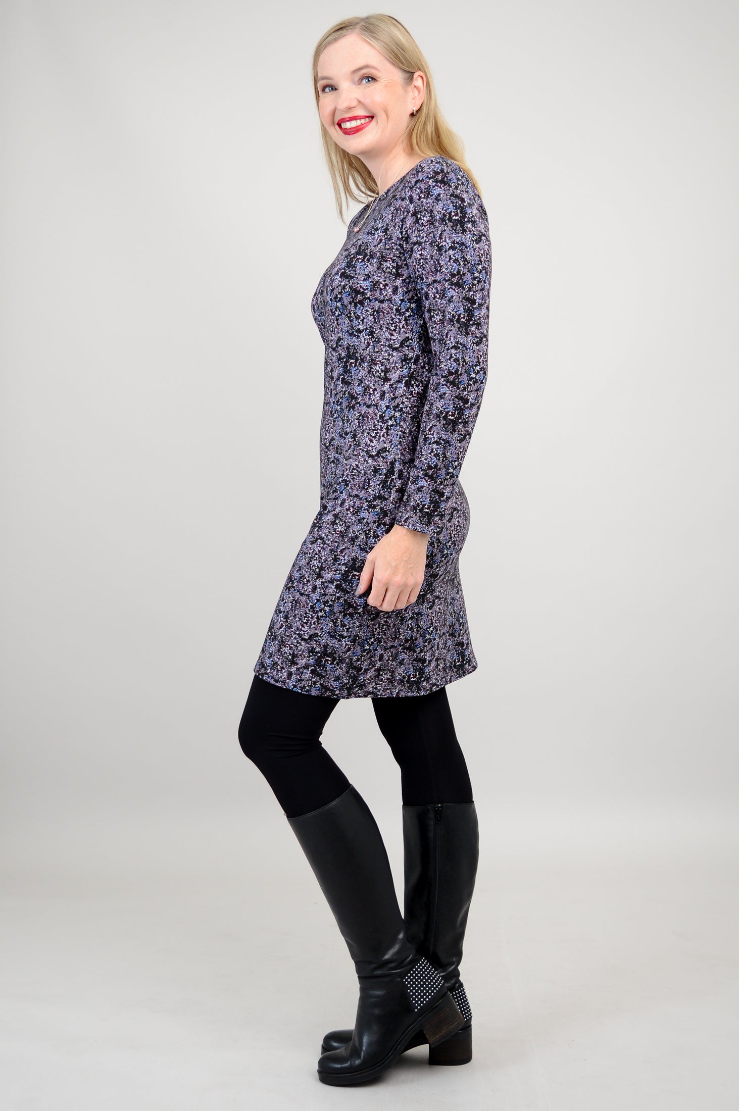 Lola Long Sleeve Dress - Soft Bamboo Fabric in Blue Space Print | Women's Casual & Formal Wear | Perfect for Office, Parties & Everyday Outfits