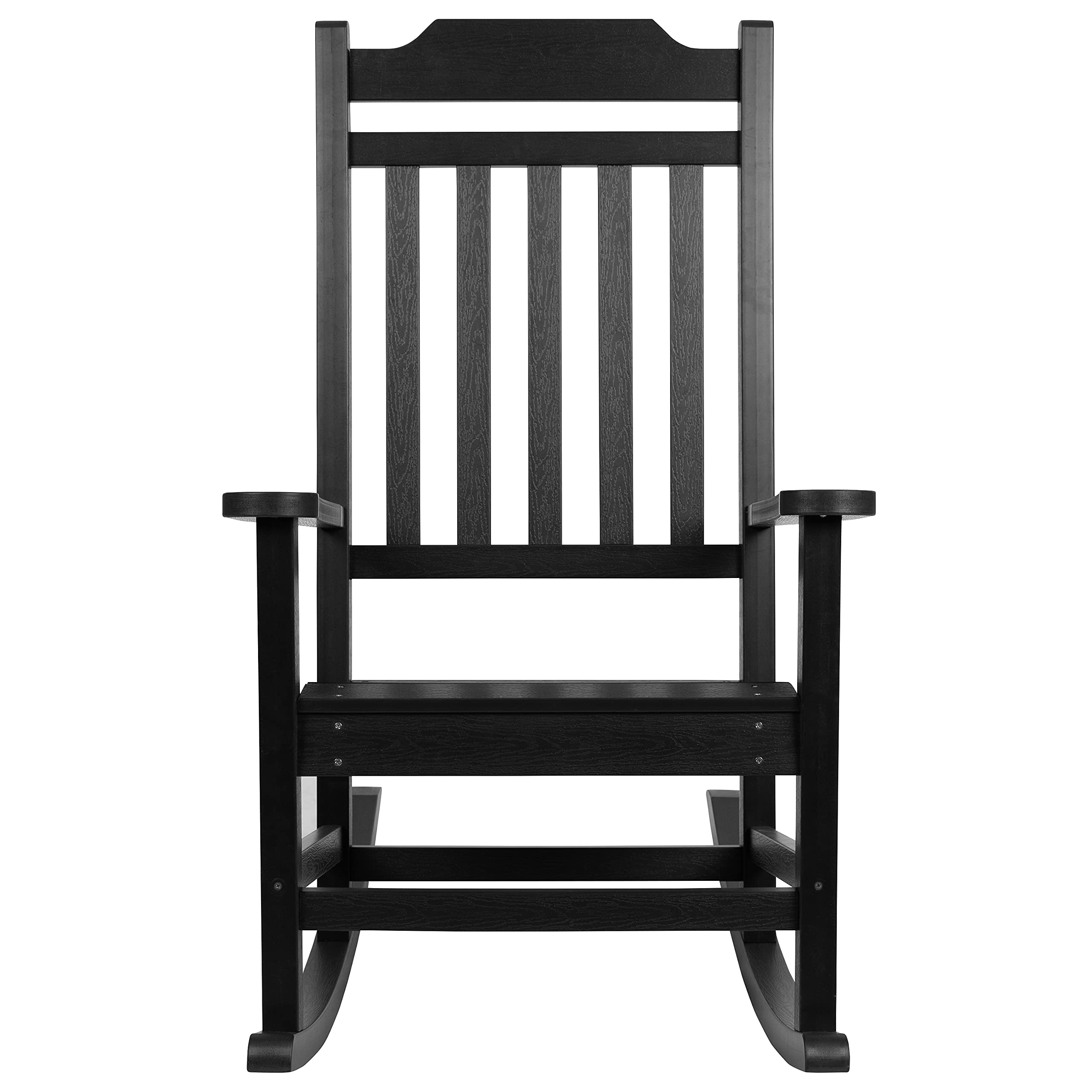 Merrick Lane Hillford All-Weather Rocking Chair - Black Poly Resin Patio Rocker for Indoor & Outdoor Use - Perfect for Porch, Deck, Garden, and Living Room Relaxation
