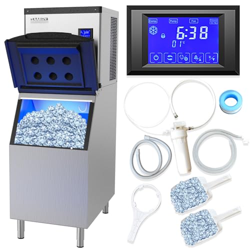 650LBS/24H Commercial Ice Maker Machine with 400LBS Storage Bin - Stainless Steel Heavy Duty Ice Machine for Bars, Restaurants, Cafes - Perfect for High Volume Drink Service & Food Preservation
