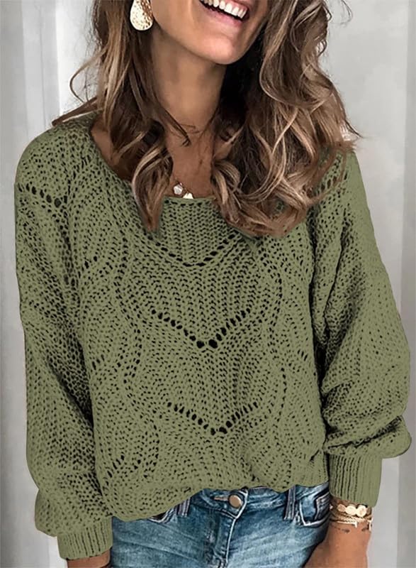 Dokotoo Women's Sweaters 2024 - Soft Crewneck Long Sleeve Cable Knit Pullover Tops, Elegant & Cute Hollow Design for Fall/Winter Fashion | Perfect for Office, Dating & Casual Outfits