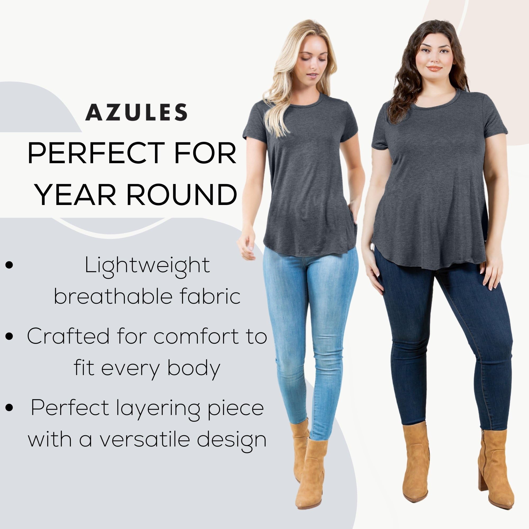 Azules Women's Short Sleeve Tunic Tops - Flowy Scoop Neck Blouse for Leggings | Casual Summer Outfit, Workwear & Dressy Occasions