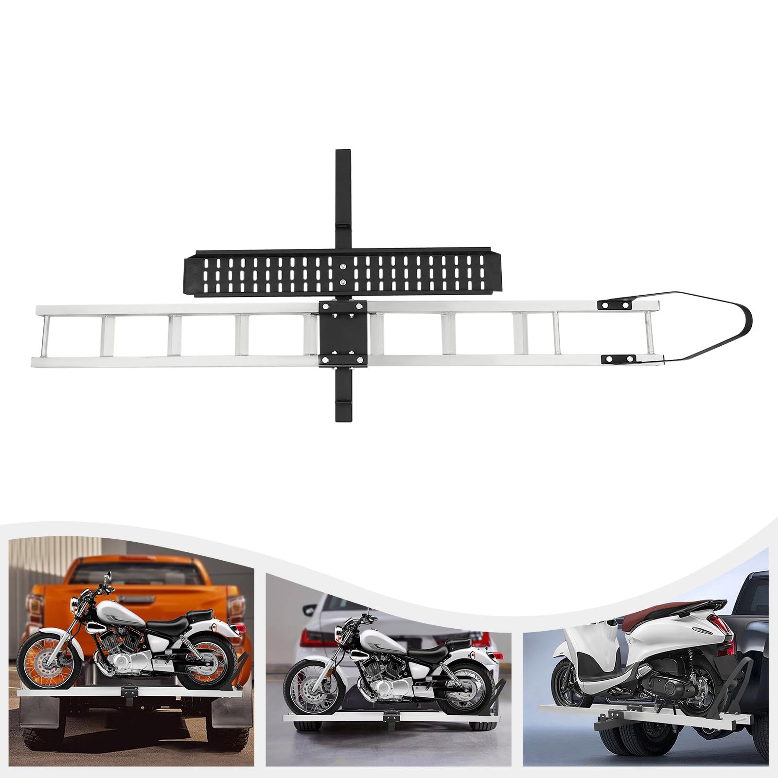 Aluminum Motorcycle Hitch Carrier 400lbs - Folding Bike Rack for Dirt Bikes & Loading Ramp - Perfect for Off-Road Adventures