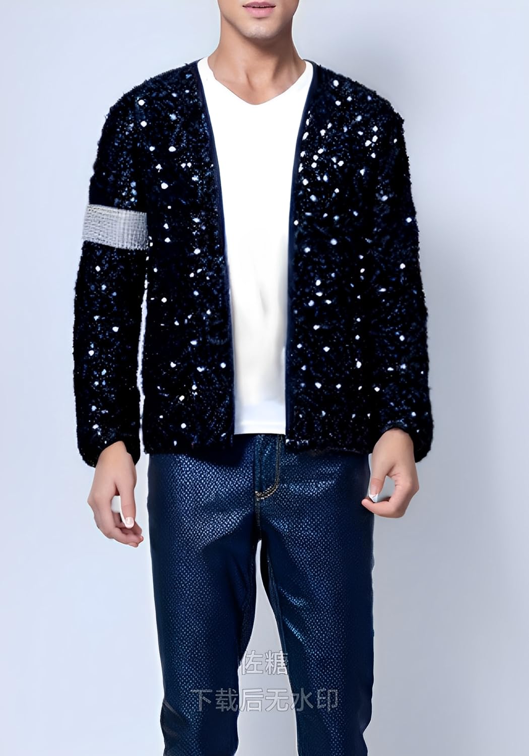 Sparkly Sequin Jacket for Men - Halloween Costume with Gloves & Hat - Perfect for Parties, Cosplay, and Festive Celebrations