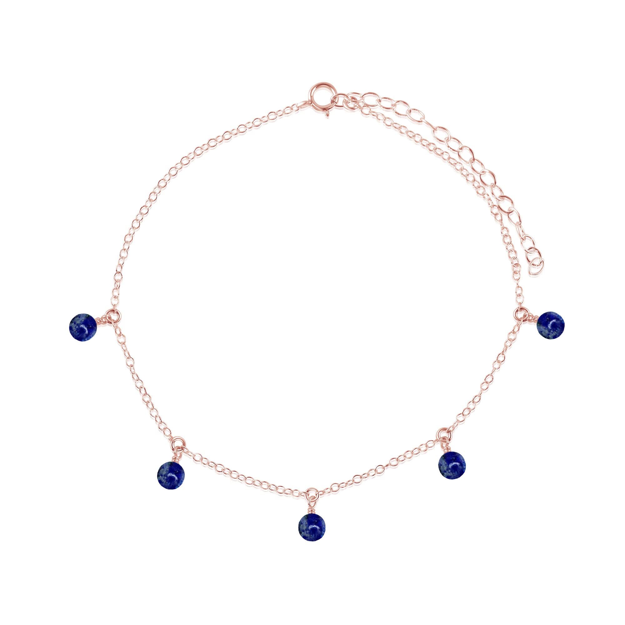 14k Rose Gold Filled Lapis Lazuli Bead Drop Anklet - Elegant Bohemian Ankle Bracelet for Women, Perfect for Beach Vacations, Summer Outfits & Boho Fashion Accessories