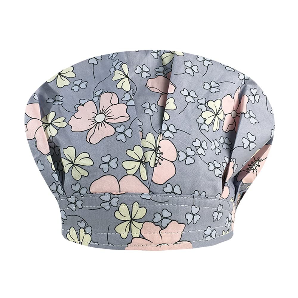 Bouffant Cap Scrubs Caps - Elastic Adjustable Print Work Hats for Long Hair with Sweatband | Unisex Tie Back Hair Covers for Medical, Nursing, Food Service & Salon Professionals