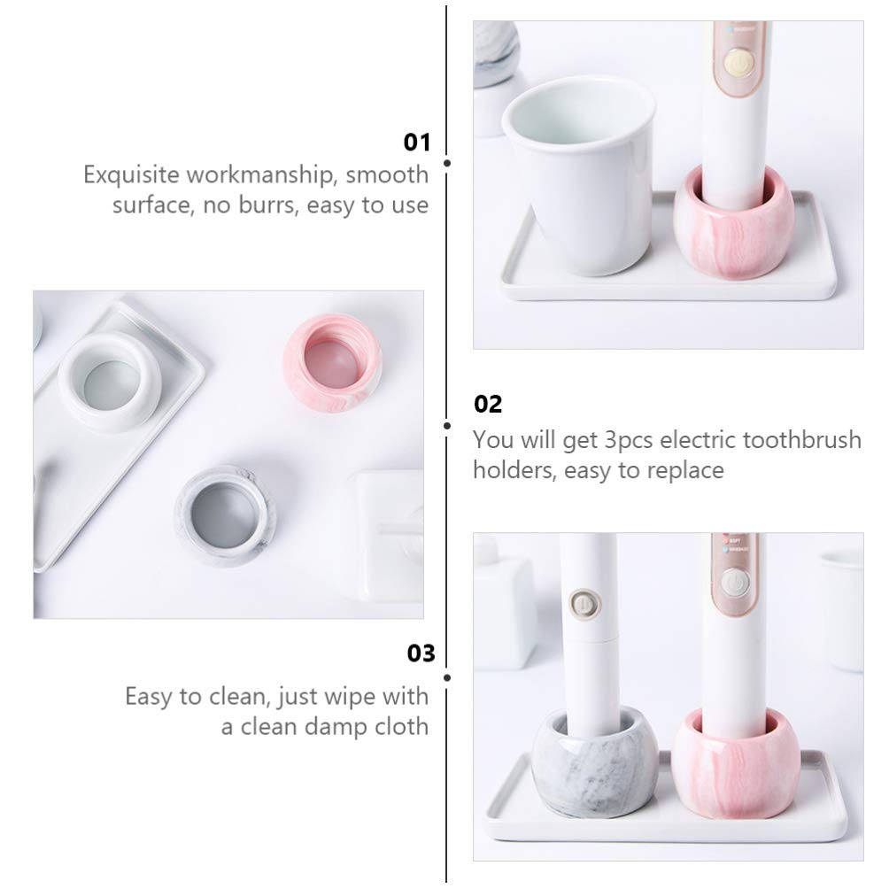 Cabilock 3-Piece Marble Toothbrush Holder Stand - Bathroom Organizer for Electric & Manual Toothbrushes, Toothbrush Storage with Stable Base - Perfect for Countertop, Vanity, and Modern Bathroom Decor