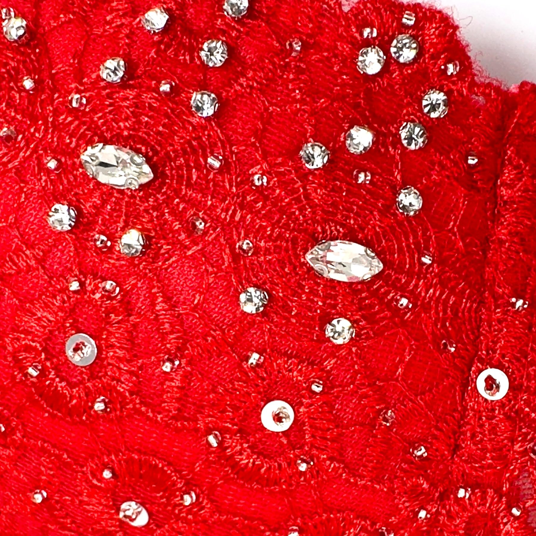 ELLACCI Women's Sexy Red Lace Rhinestone Bustier Crop Top - Mesh Corset Bra for Clubwear, Date Night & Boudoir Photography