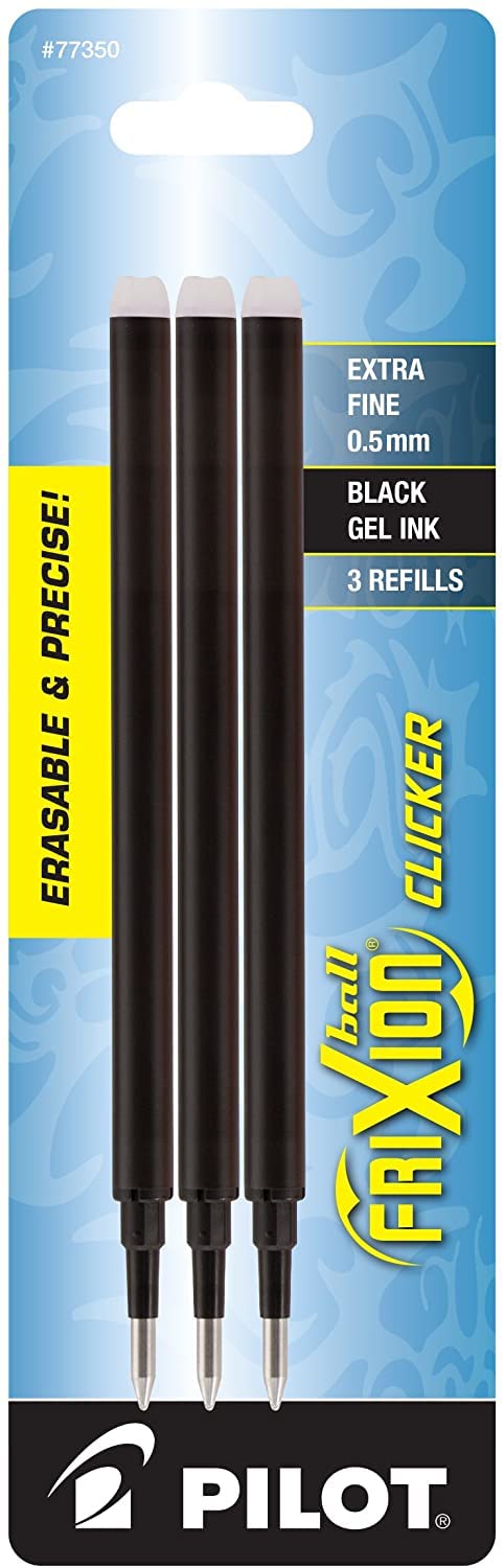 Pilot FriXion Ball 0.5mm Extra Fine Point Gel Ink Refills - 3 Pack Black Erasable Pen Refills for Smooth Writing | Perfect for Note Taking, School Work & Office Use