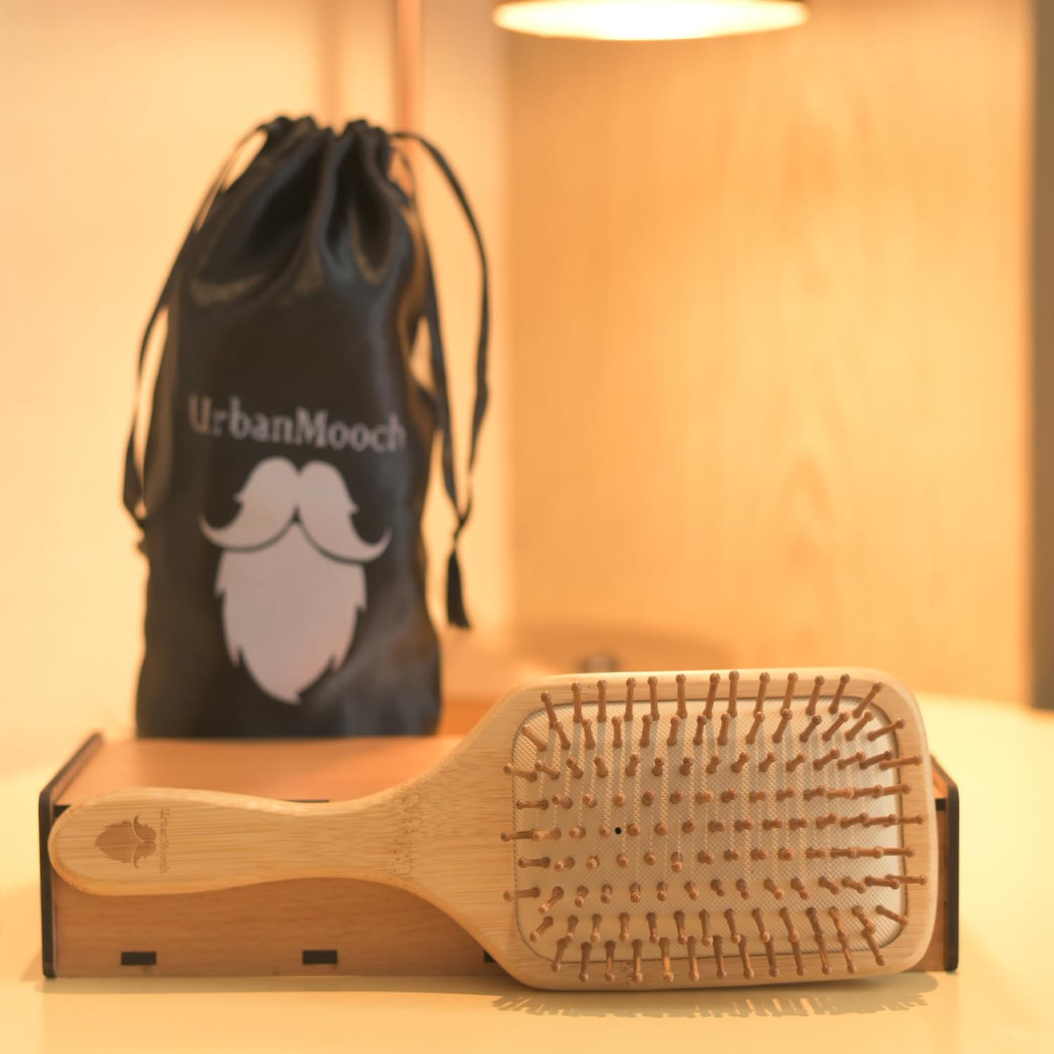 UrbanMooch Wooden Bamboo Hair Brush - Detangling Brush for Thin, Long & Curly Hair - Eco-Friendly Paddle Hairbrush Stimulates Scalp, Promotes Hair Growth & Adds Shine - Perfect for Daily Hair Care & Styling at Home or Travel
