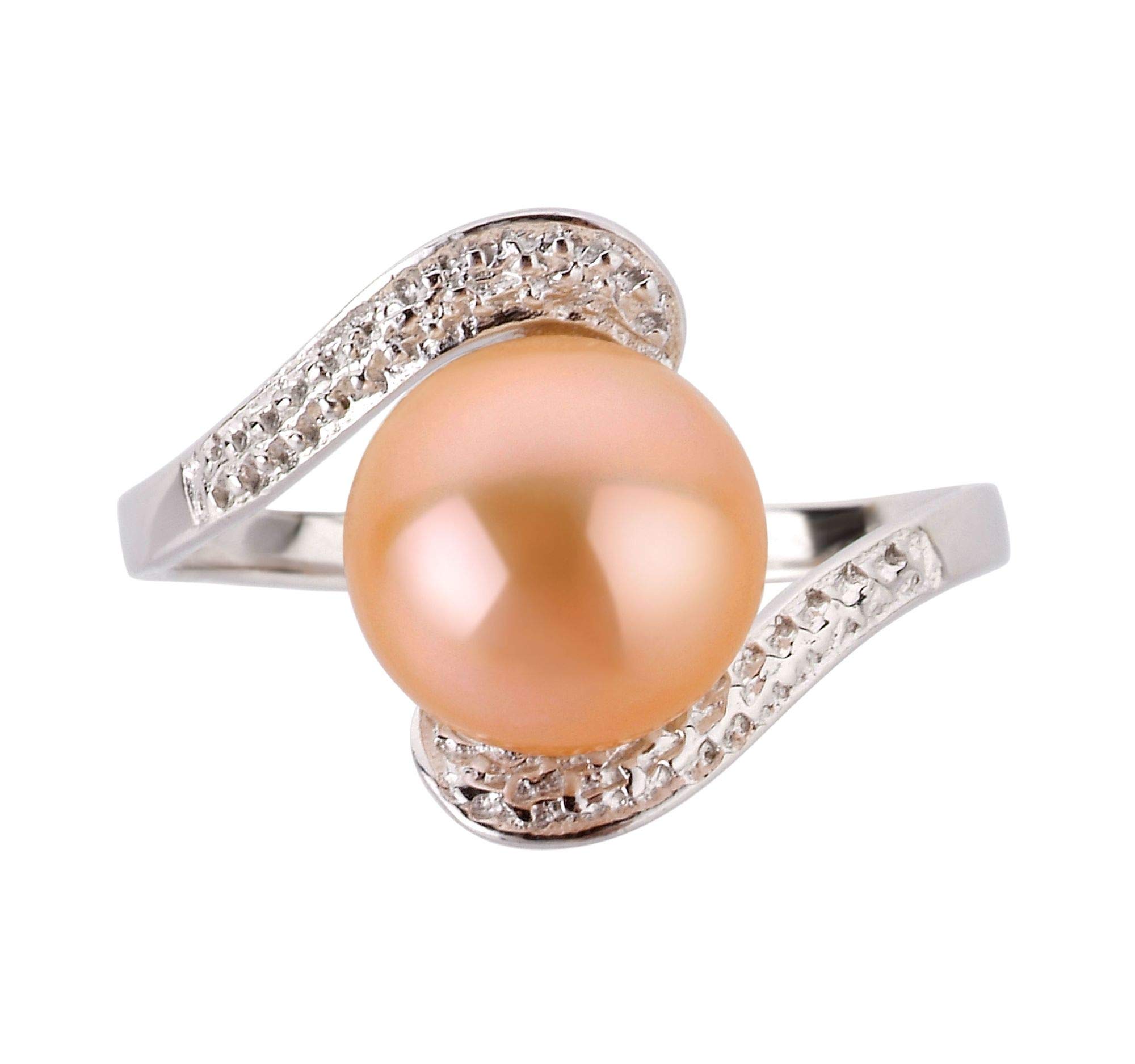 9-10mm AA Quality Chantel Pink Freshwater Cultured Pearl Ring in 925 Sterling Silver for Women - Perfect for Weddings, Anniversaries & Special Occasions