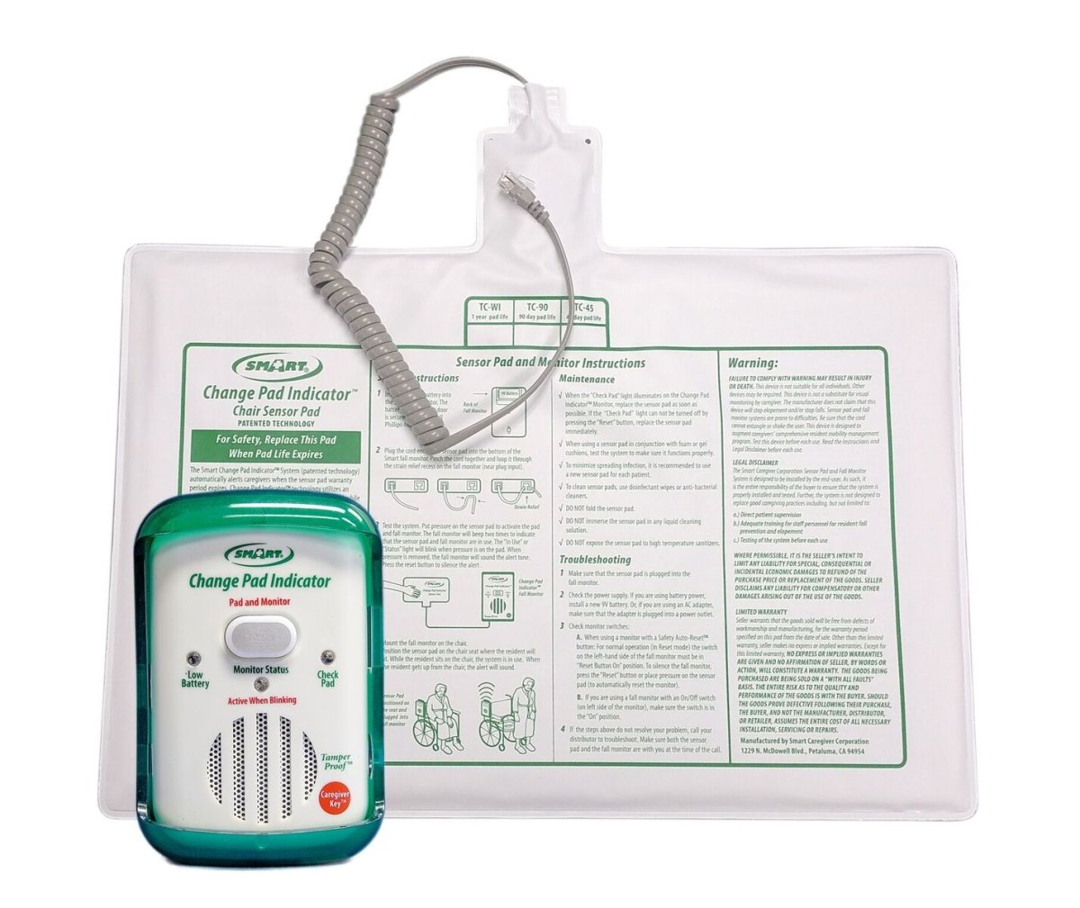 FallGuard Change Pad Indicator Monitor with Timed Chair Pad - Elderly Fall Detection & Prevention for Nursing Homes & Home Care Safety