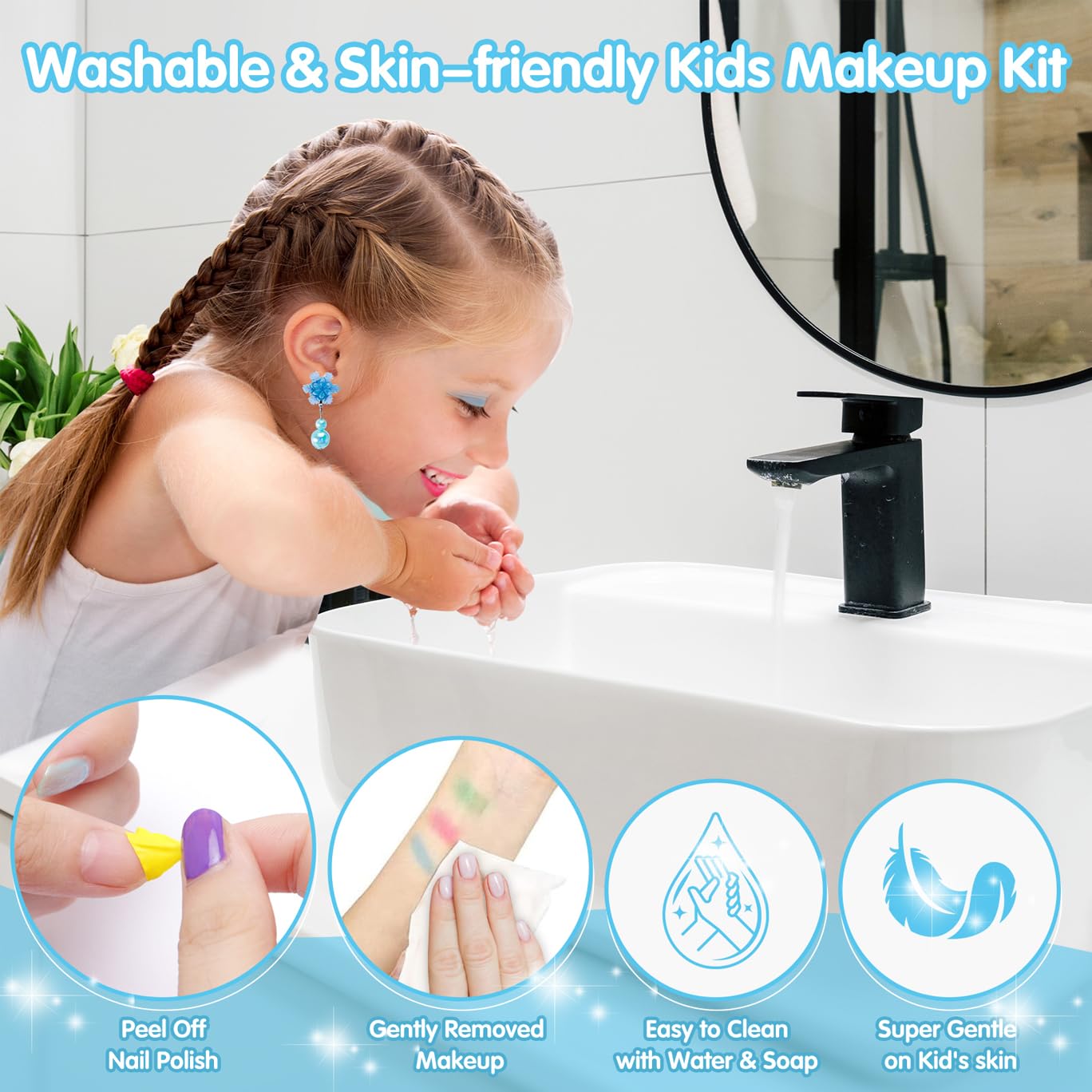 Washable Kids Makeup Kit for Girls Ages 3-12 - Real Pretend Play Cosmetic Set with Princess Dress Up - Perfect Christmas Birthday Frozen Themed Gift for Toddlers & Little Girls - Great for Role Play, Dress Up Parties & Imaginative Play