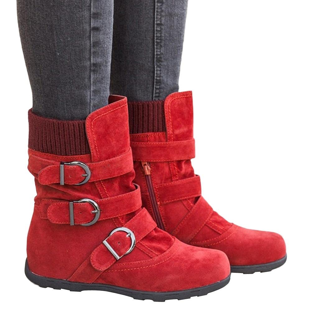 **Women's White Cowgirl Ankle Boots - No Heel, Mid Calf Winter Snow Boots - Waterproof & Warm Furry Lining for Outdoor Comfort | Perfect for Western Fashion, Snowy Days & Casual Wear**