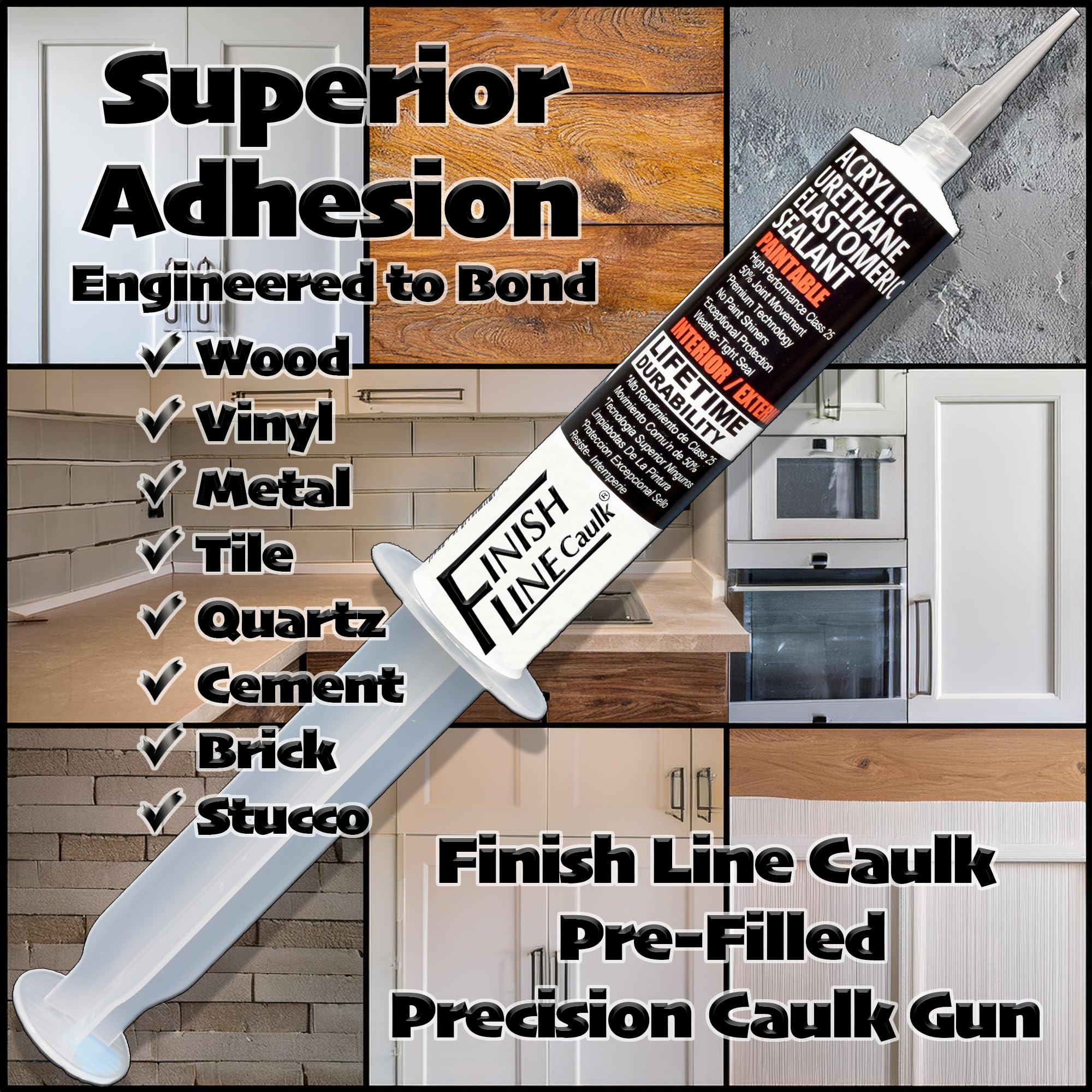 Pre-Filled Precision Caulk Gun - Off White (5 Pack) for Sealing, Waterproofing & DIY Home Repairs - Perfect for Bathrooms, Kitchens & Window Frames