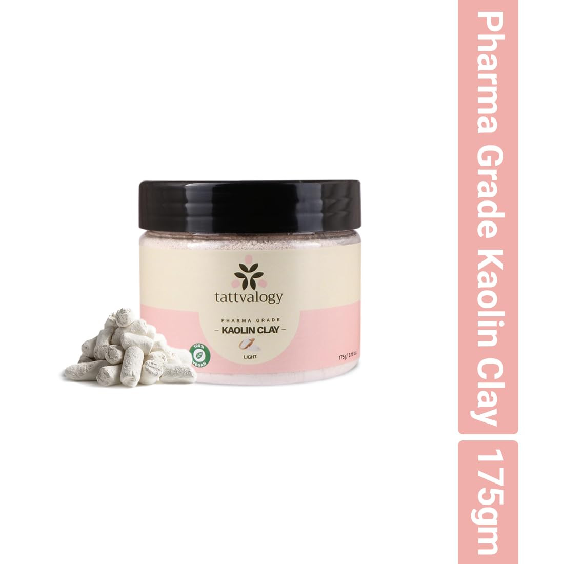 Tattvalogy Pharma Grade Kaolin Clay Powder - 175g | Organic White China Clay for Acne, Blackheads & Detan | Vegan, Paraben-Free Facial & Hair Mask in Glass Jar | Perfect for Spa Days & Skincare Routines