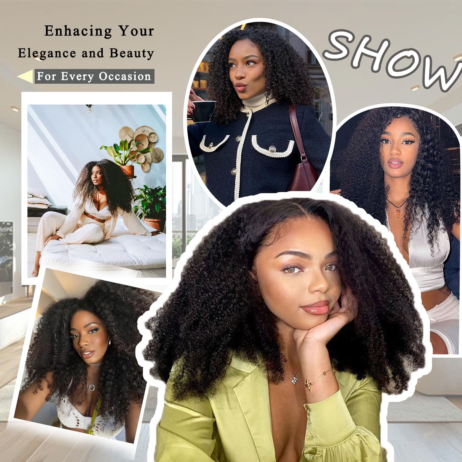 Kinky Curly Clip-In Hair Extensions 16inch - 10A Brazilian Remy Human Hair (3C/4A Afro Texture) - 10-Piece Set with 21 Clips for Black Women - Natural Black Hair Extensions for Daily Styling & Special Occasions