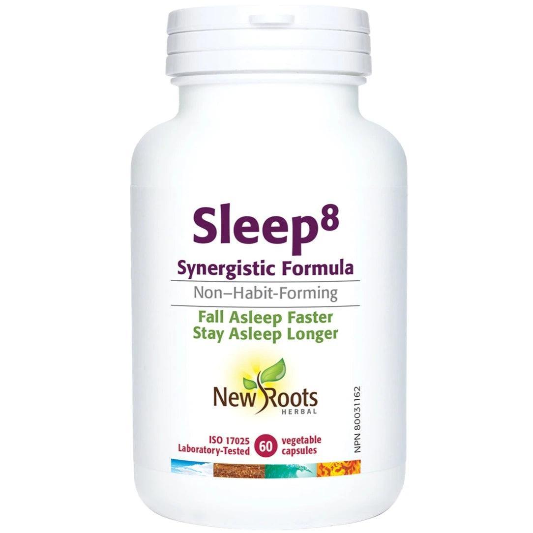 New Roots Sleep 8 - 60 Veggie Caps for Natural Sleep Support | Vegan, Non-GMO, Melatonin-Free | Perfect for Insomnia Relief & Relaxation Before Bed