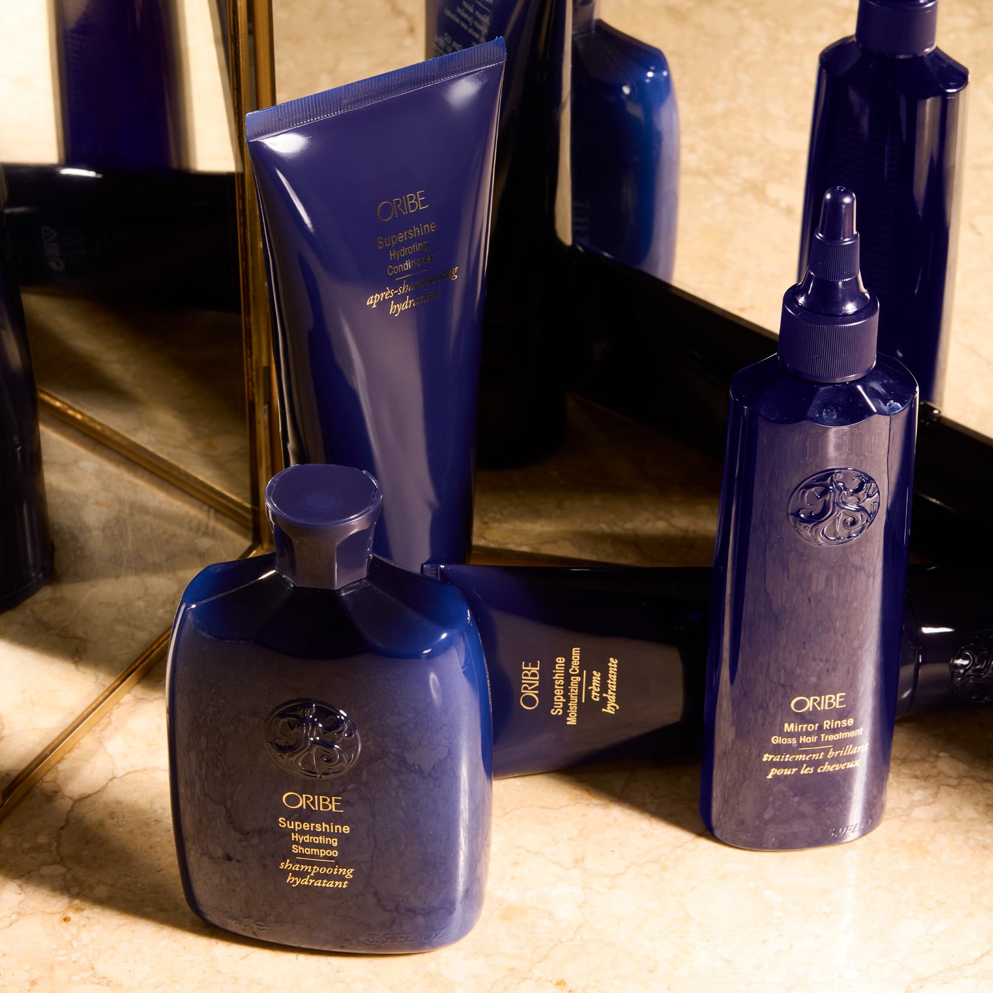 ORIBE Supershine Shampoo & Conditioner Set with Mirror Rinse - Luxury Hair Care Bundle for Shiny, Healthy Hair - Perfect for Salons, Gifting & Home Use