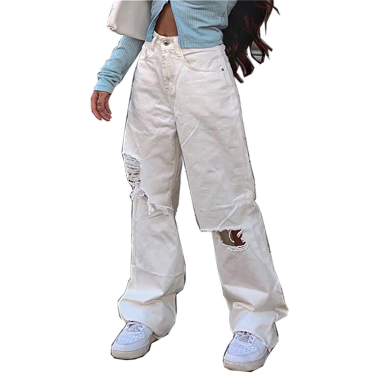 Women's Ripped Boyfriend Jeans - Stretchy Distressed Denim Pants with Loose Fit & Long Length for Work & Casual Wear | Perfect for Office, Weekend Outings & Street Style Fashion
