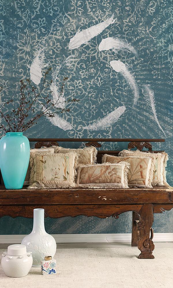 Blue Swimming Koi Fish Peel and Stick Wallpaper M9550 - Waterproof Removable Self-Adhesive Vinyl Wallpaper for Bathroom, Bedroom, Kitchen Decor