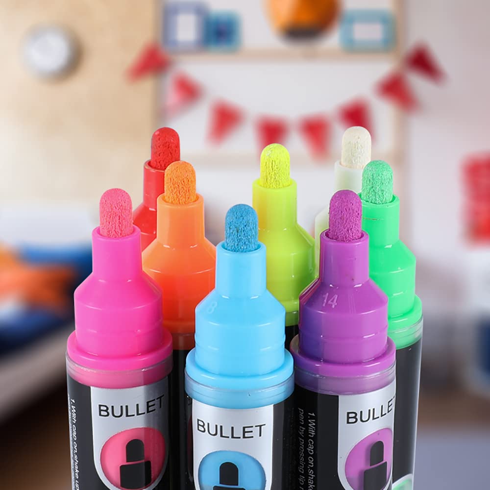 Mobee Liquid Chalk Markers - 8 Pack Reversible Tip Non-Porous Chalkboard Markers for Blackboard, Glass, Windows & Mirrors - Fine Point for Art, Signage & DIY Projects