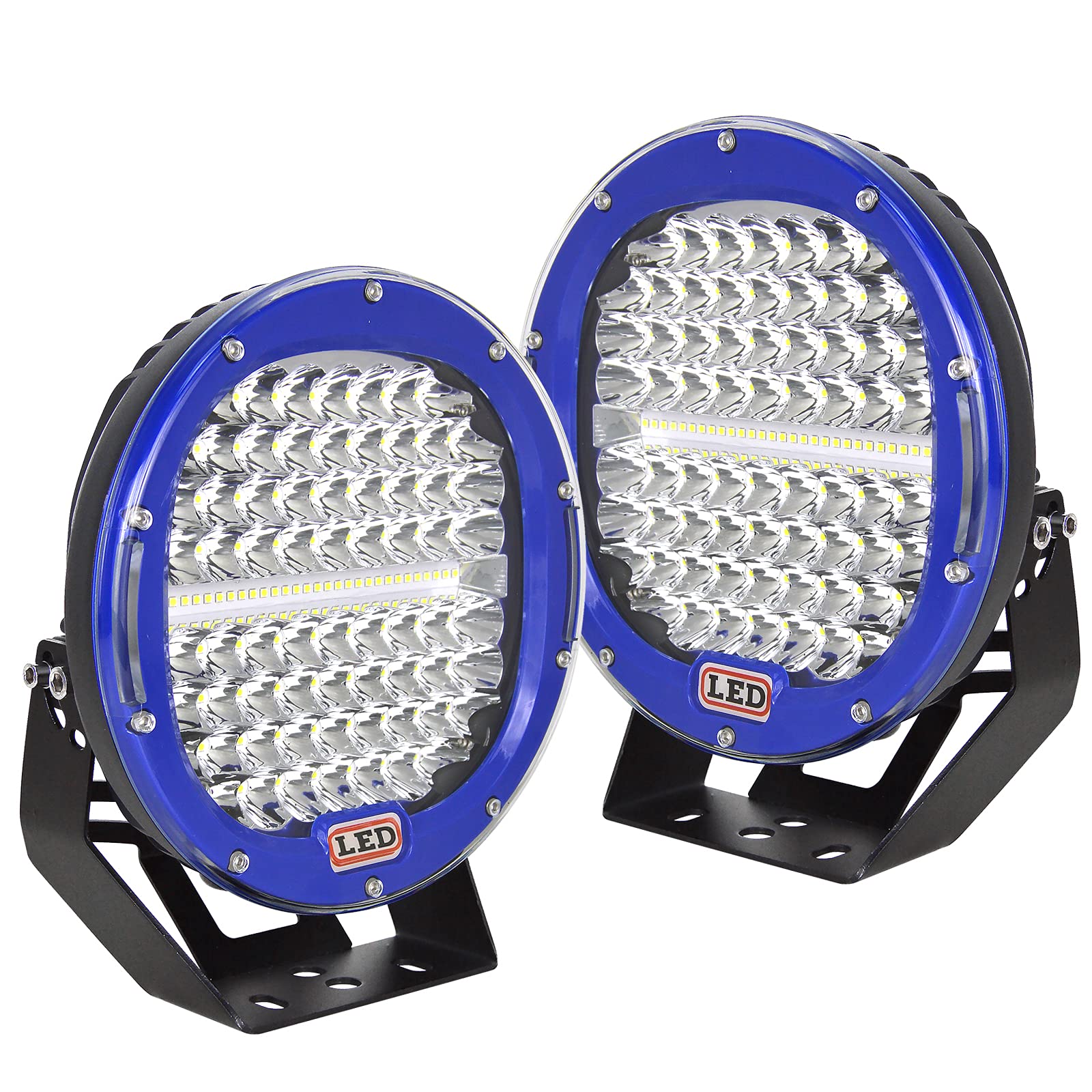 AUXTINGS 2 Pack 9 Inch 294W 24000LM Blue Round LED Light Bar - Waterproof Spot Beam Off-Road Work Lights for Trucks, SUVs, ATVs, Tractors, Boats - Perfect for Night Driving, Off-Road Adventures & Marine Lighting