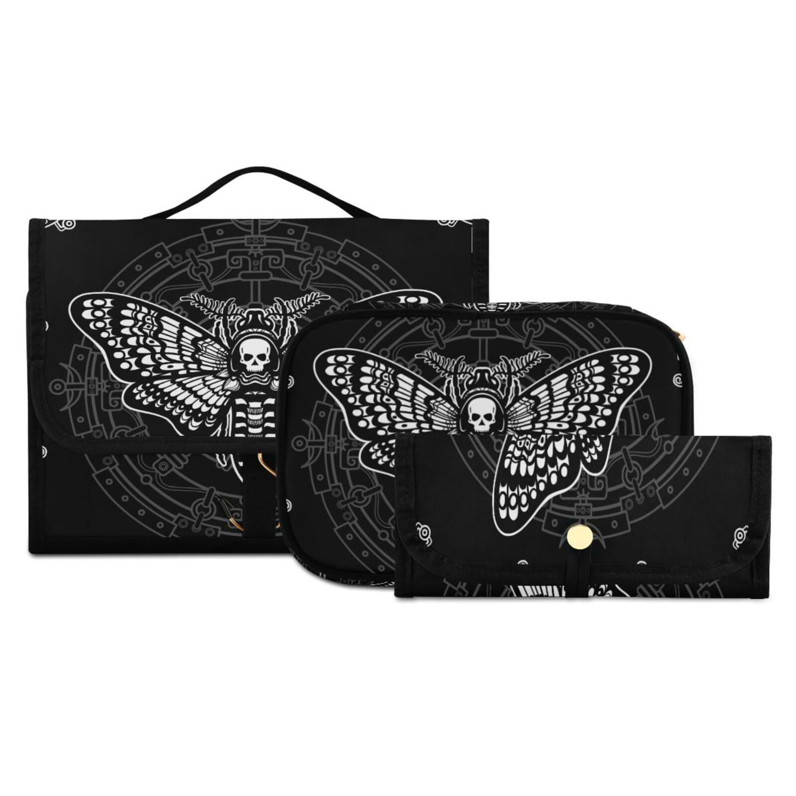 MNSRUU Hanging Travel Toiletry Bag Set - 3 Pack Clear Cosmetic Organizer with Moth & Butterfly Design | Portable Makeup Bag for Women, Men | Perfect for Vacation, Gym, Camping & Business Trips