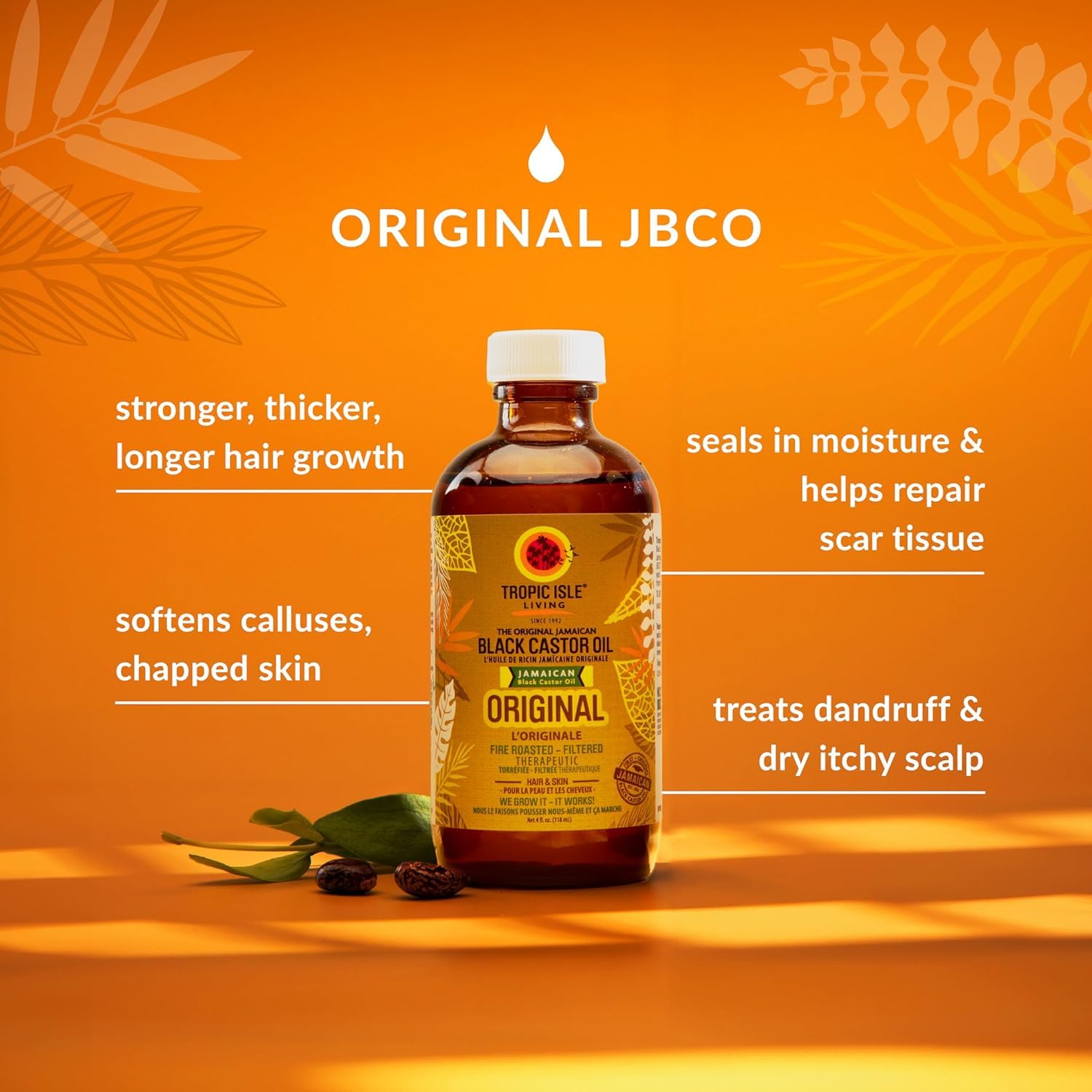 Tropic Isle Living Jamaican Black Castor Oil - 4oz | Natural Hair Growth Oil with Vitamin E, Omega Fatty Acids & Minerals | For Stronger Hair, Eyebrows, Eyelashes & Healthy Scalp | Perfect for Daily Hair Care, Skin Moisturizing & Nail Treatment