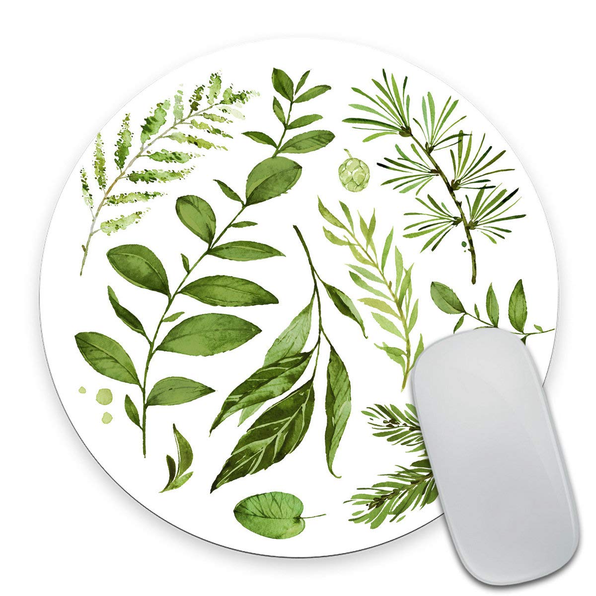 Watercolor Leaves Round Mouse Pad - Non-Slip Circular Desk Mat for Computer, Office & Gaming | Perfect Gift for Coworkers & Friends | Home & Office Desk Accessories Decor