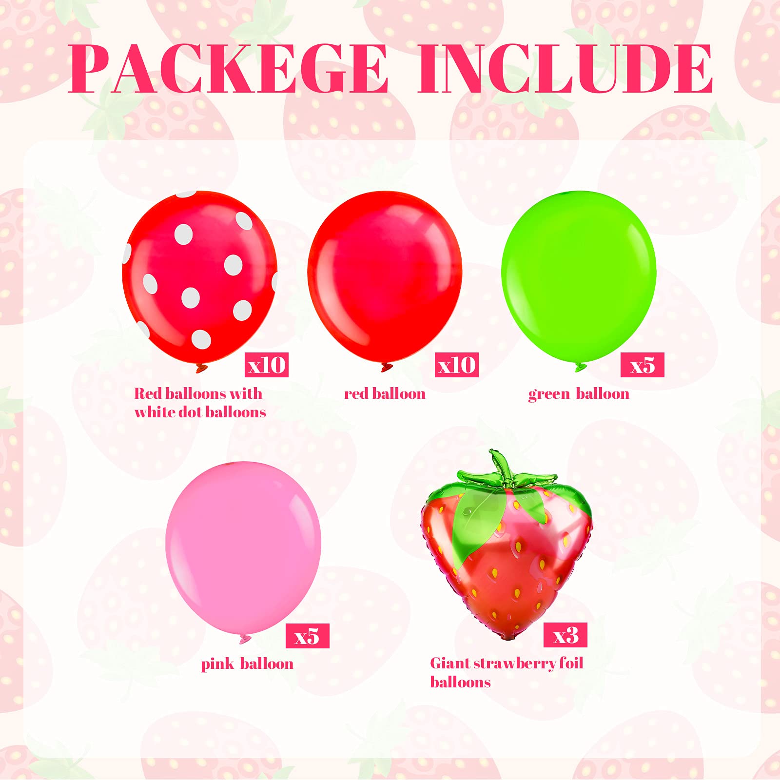33 Pieces Strawberry Balloons with Polka Dots - Latex & Foil Balloon Set for 1st Birthday Party Decorations, Baby Shower, Summer Fruit Themed Events - Perfect for Girls' Sweet Party, Gender Reveal & Dessert Table Decor (Red)