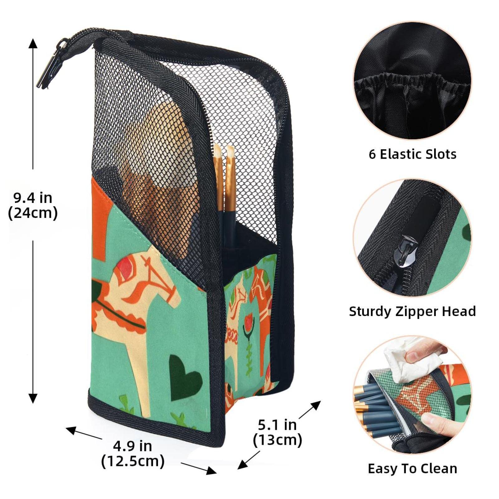 Premium 12-Slot Makeup Brush Organizer Bag with Horse Paper Cut Flower Design - Portable Travel Makeup Brush Holder Case for Professional & Home Use - Perfect for Makeup Artists, Travelers & Daily Beauty Routine