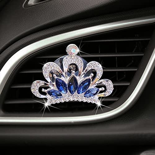 Crystal Crown Car Clip - Diamond Rhinestone AC Vent Clip for Women | Bling Car Interior Accessories | Perfect for Gifts & Car Decoration (Blue)
