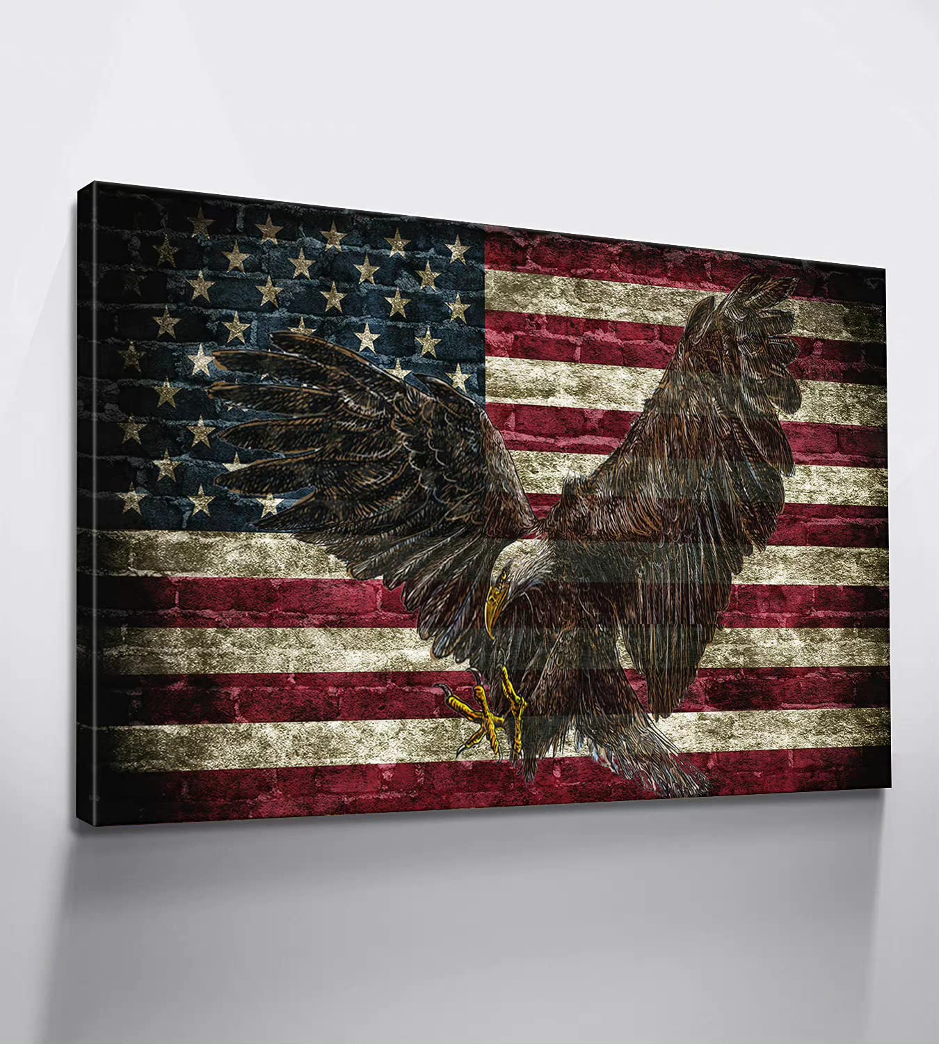 Patriotic American Flag Canvas Wall Art with Bald Eagle - Ready to Hang 28x40 Inches - USA Country Flags Decor for Living Room, Office & Man Cave - Perfect for Independence Day, Veterans Day & Home Decoration