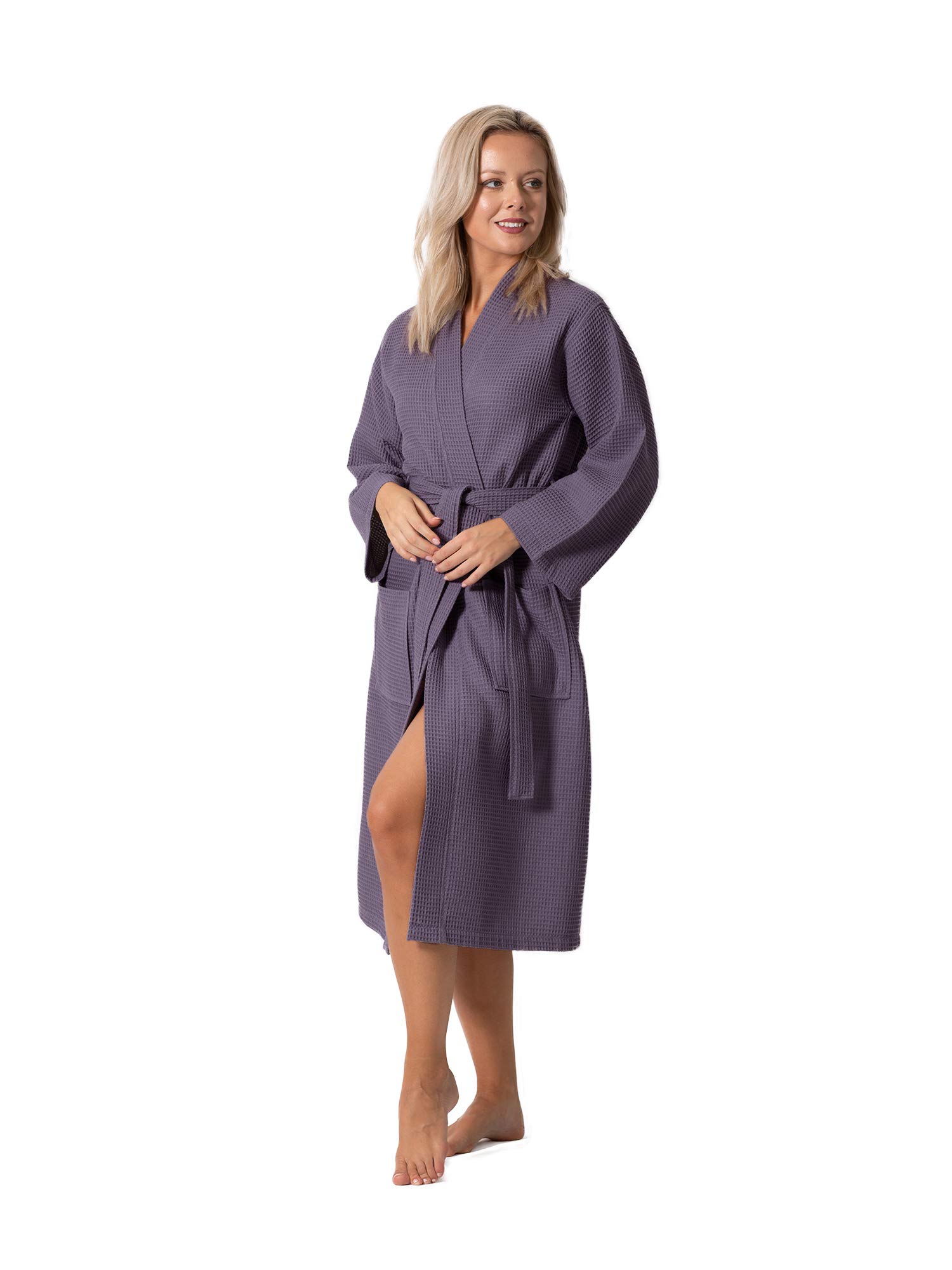 Premium Turkish Linen Waffle Knit Women's Kimono Robe - Ultra Soft & Quick Dry Lightweight Bathrobe - Perfect for Spa, Beach Cover Up & Lounge Wear